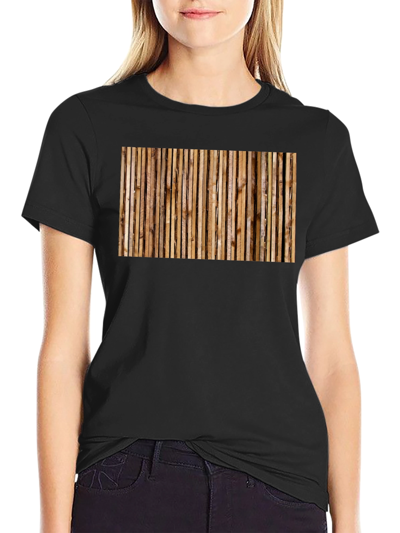 Rustic Wood Panel Print Black T-Shirt