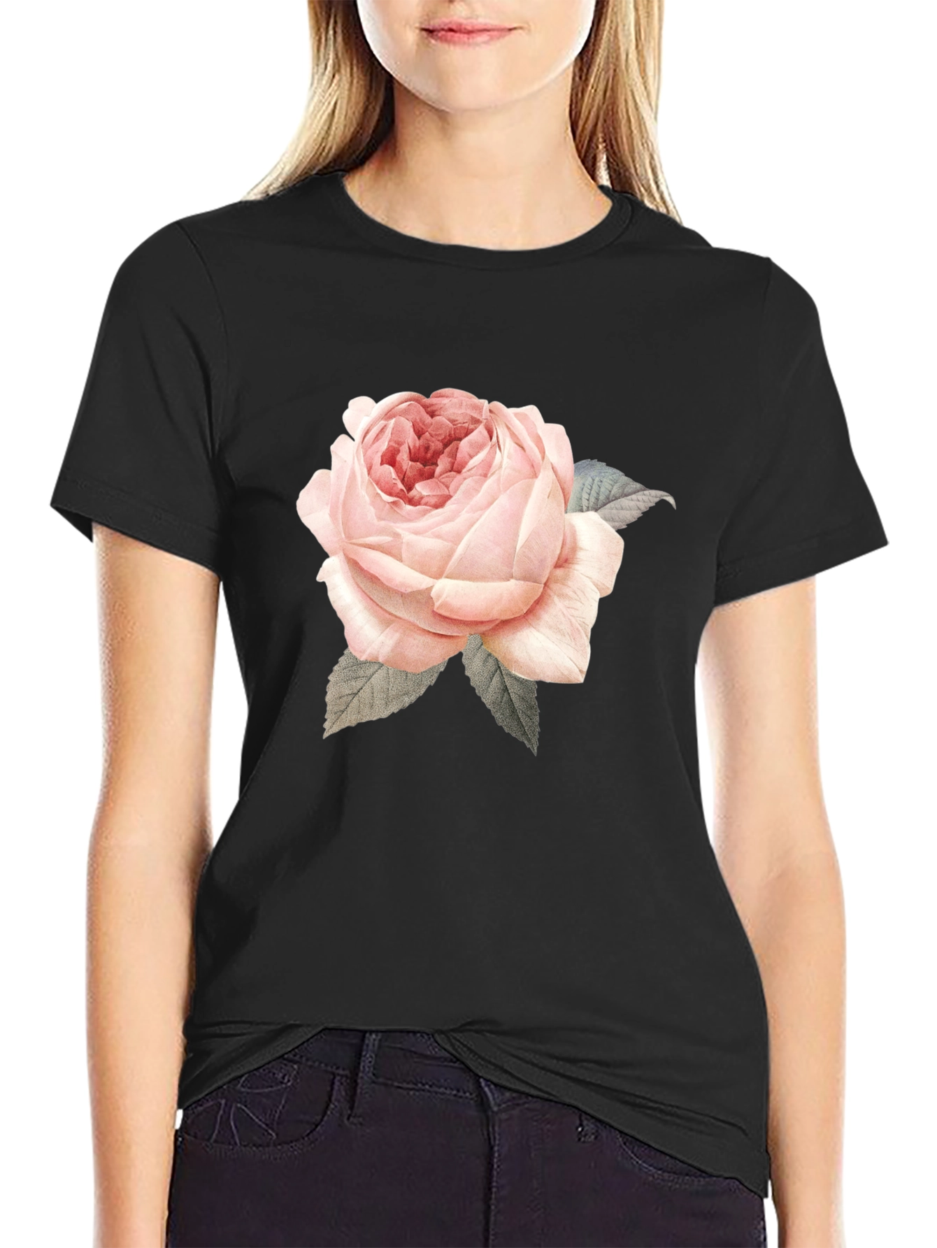 Rose Graphic Print T-Shirt - Black