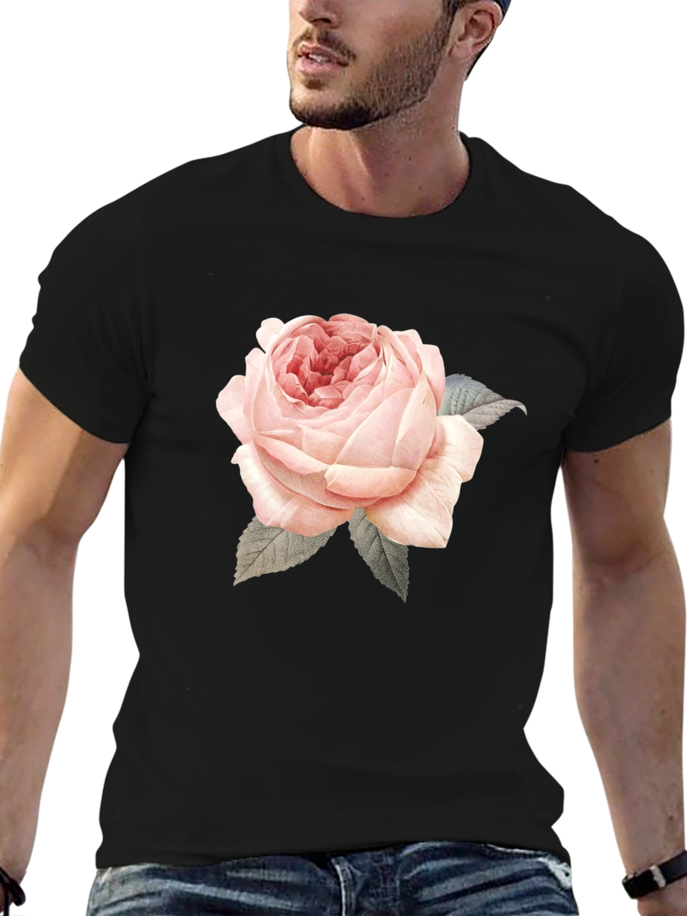 Rose Graphic Print T-Shirt - Black