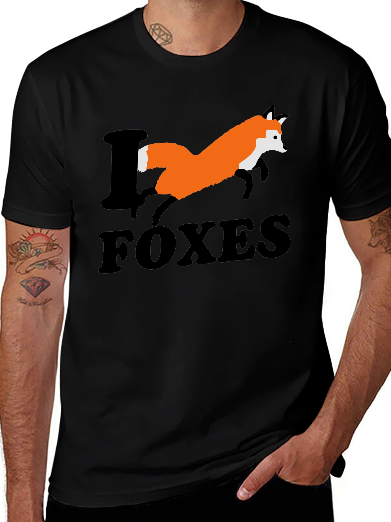 I Love Foxes Graphic T-Shirt - Mens Black Tee