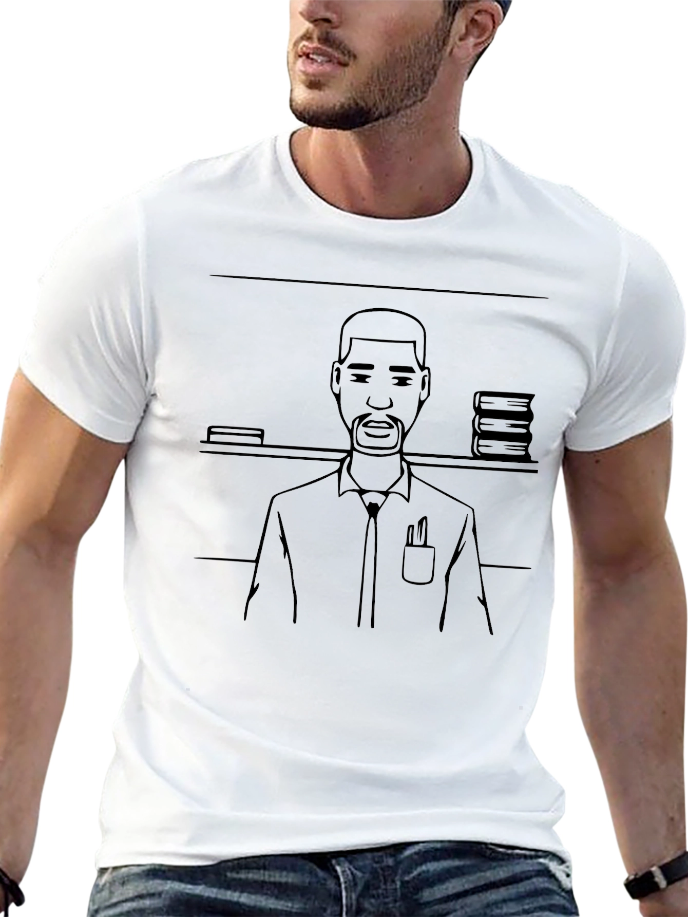Black T-Shirt with Cartoon Teacher Design