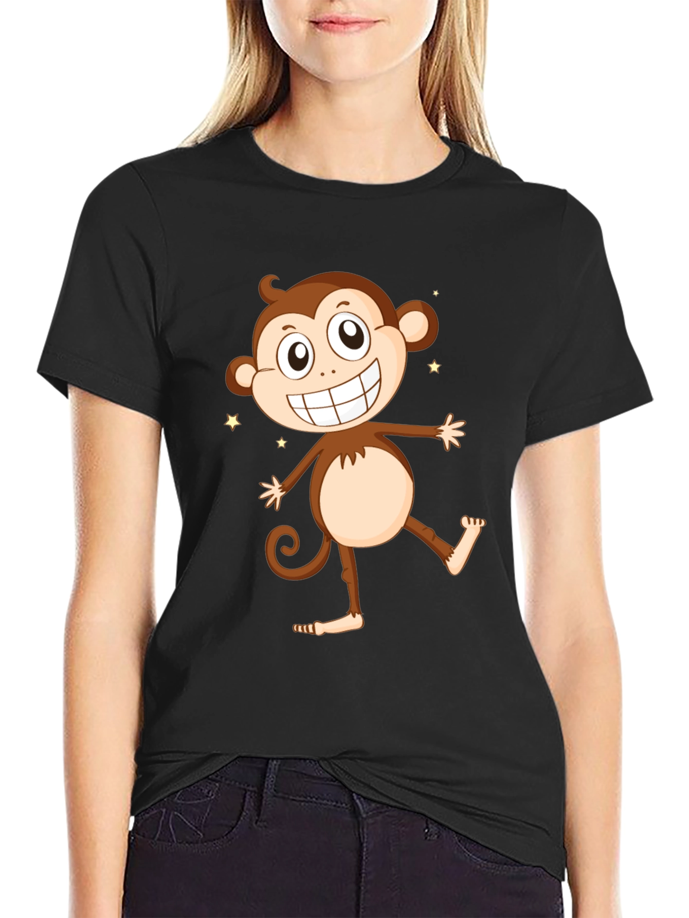 Funny Monkey Graphic Tee - Black Cotton T-Shirt