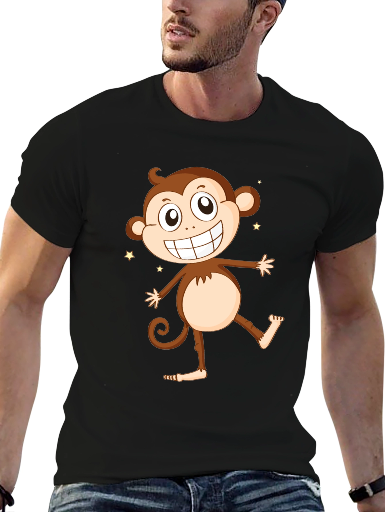 Funny Monkey Graphic Tee - Black Cotton T-Shirt