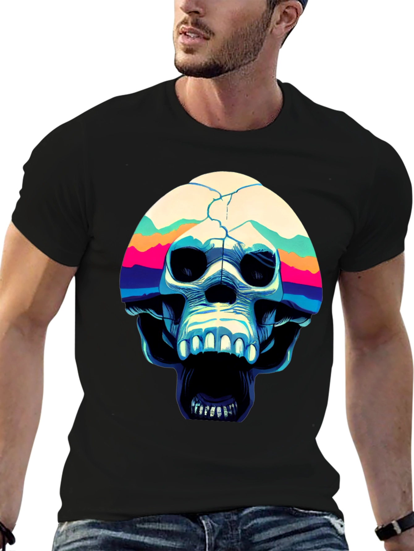 Skull Graphic Print Crew Neck T-Shirt