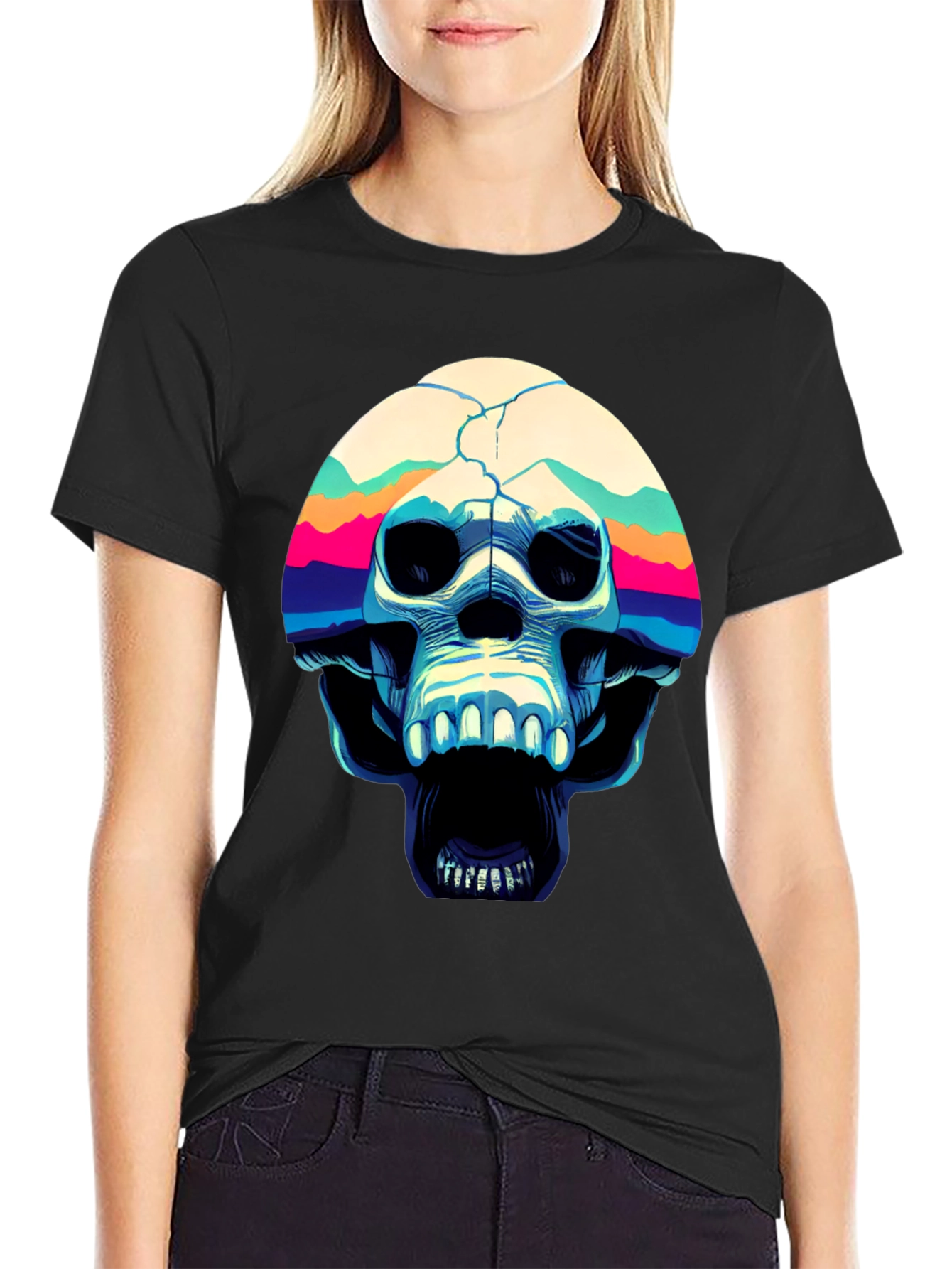 Skull Graphic Print Crew Neck T-Shirt