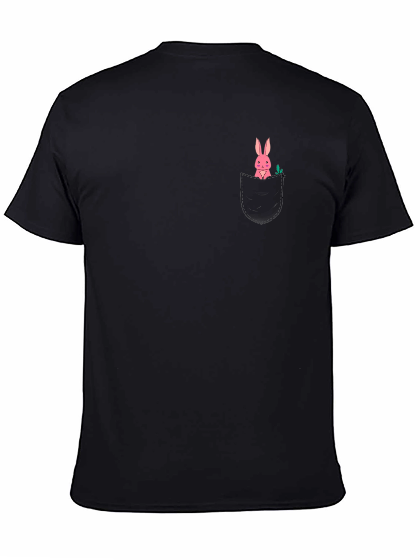 Black T-Shirt with Bunny Pocket Design