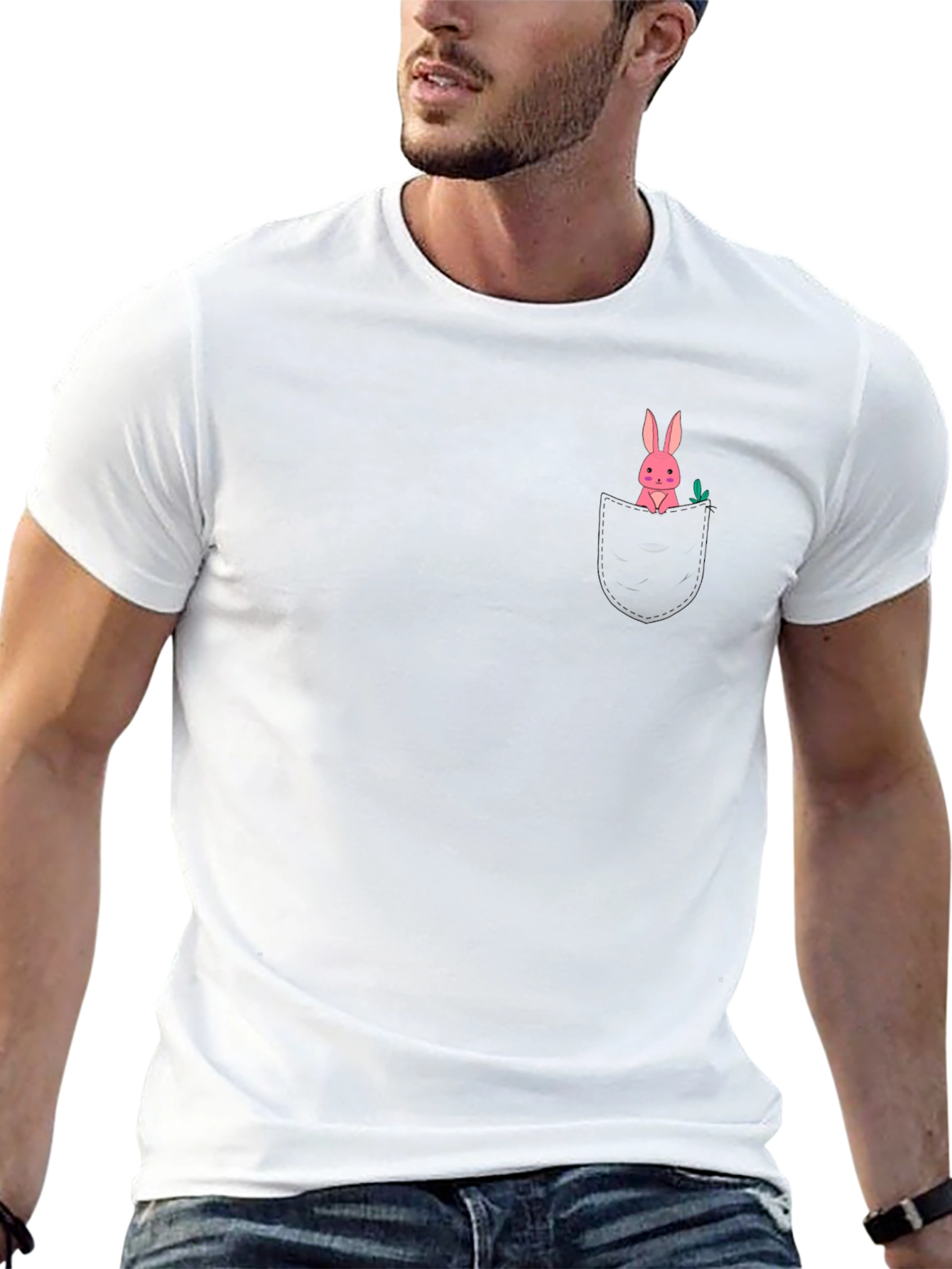 Black T-Shirt with Bunny Pocket Design