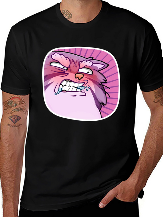 Funny Angry Cartoon Cat Graphic Black T-Shirt