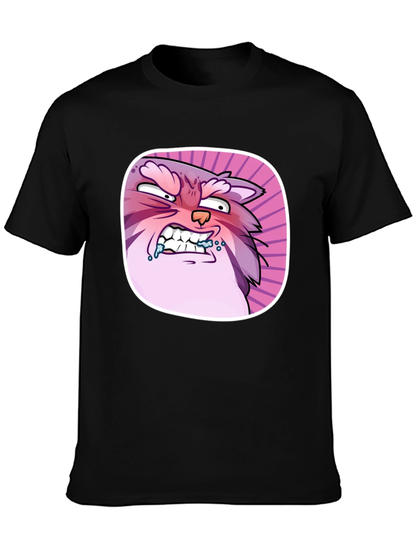 Funny Angry Cartoon Cat Graphic Black T-Shirt