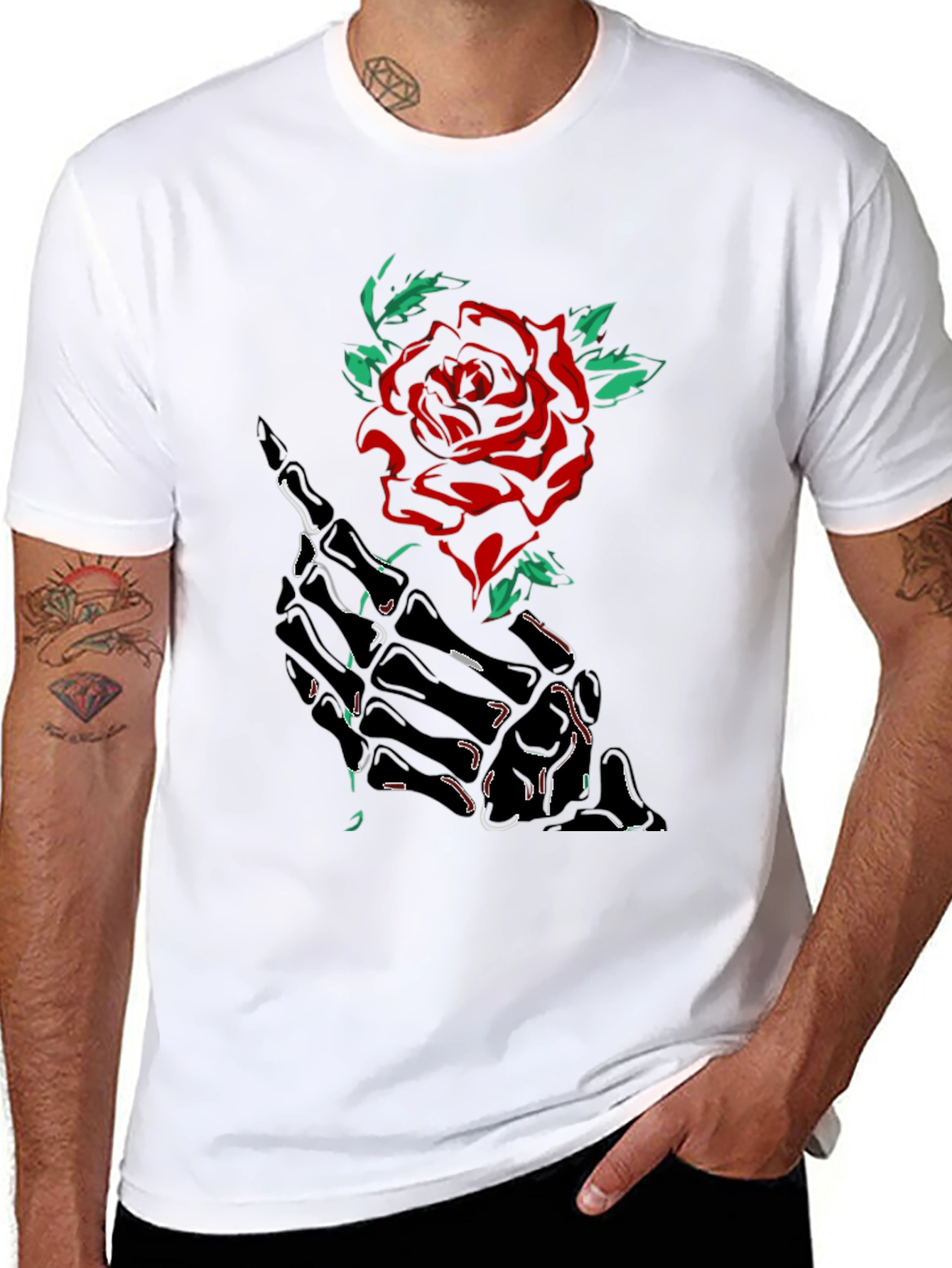 Skeleton Hand Rose Graphic Tee - Black