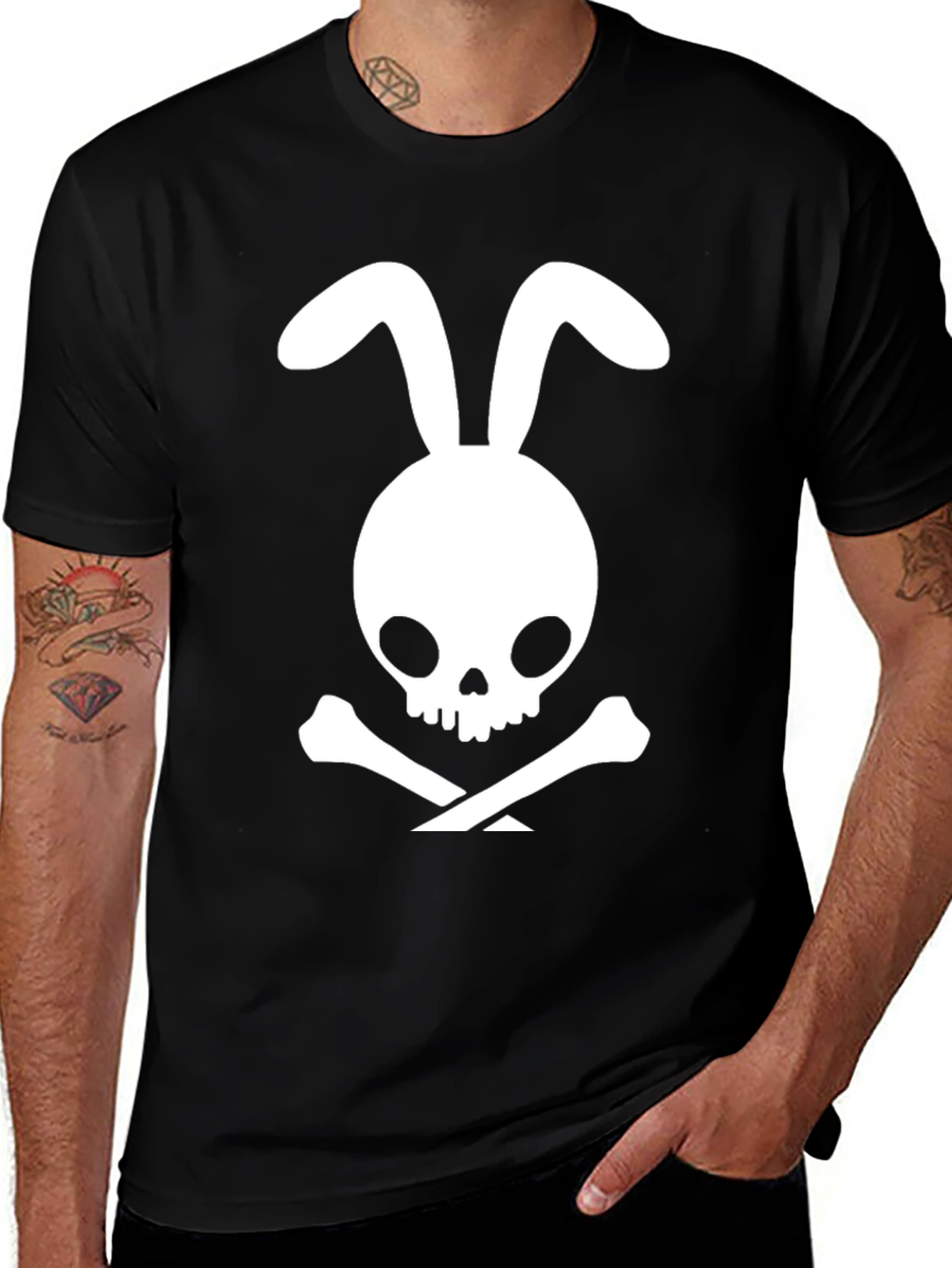 Rabbit Skull & Crossbones Black T-Shirt
