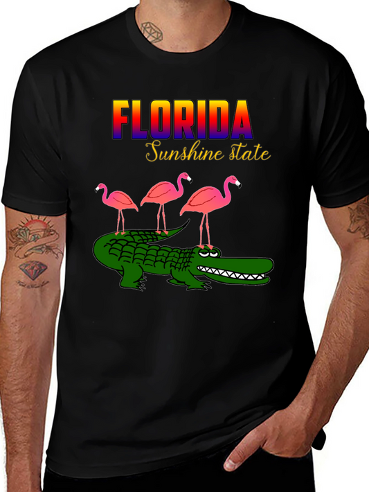 Florida Alligator & Flamingo Graphic T-Shirt