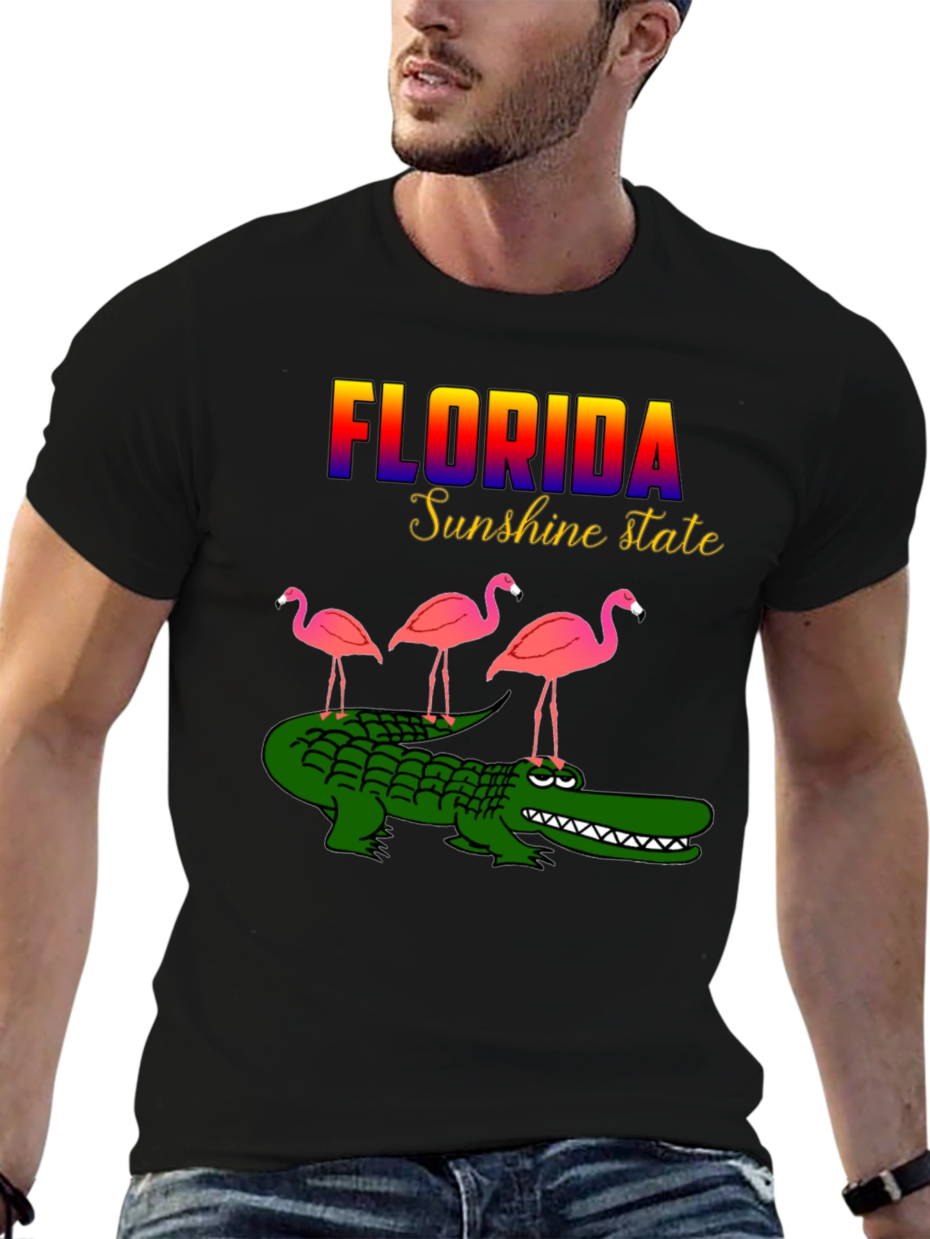 Florida Alligator & Flamingo Graphic T-Shirt