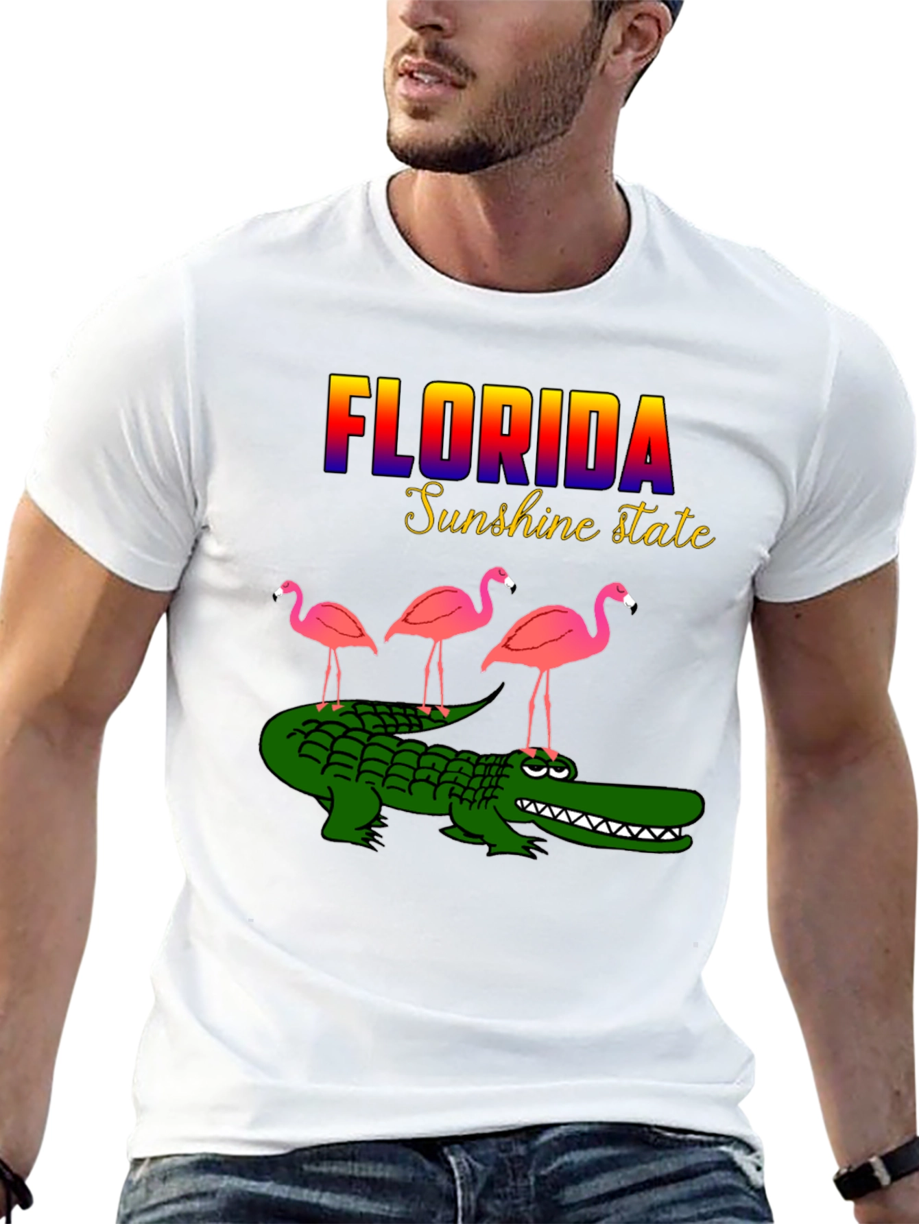 Florida Alligator & Flamingo Graphic T-Shirt