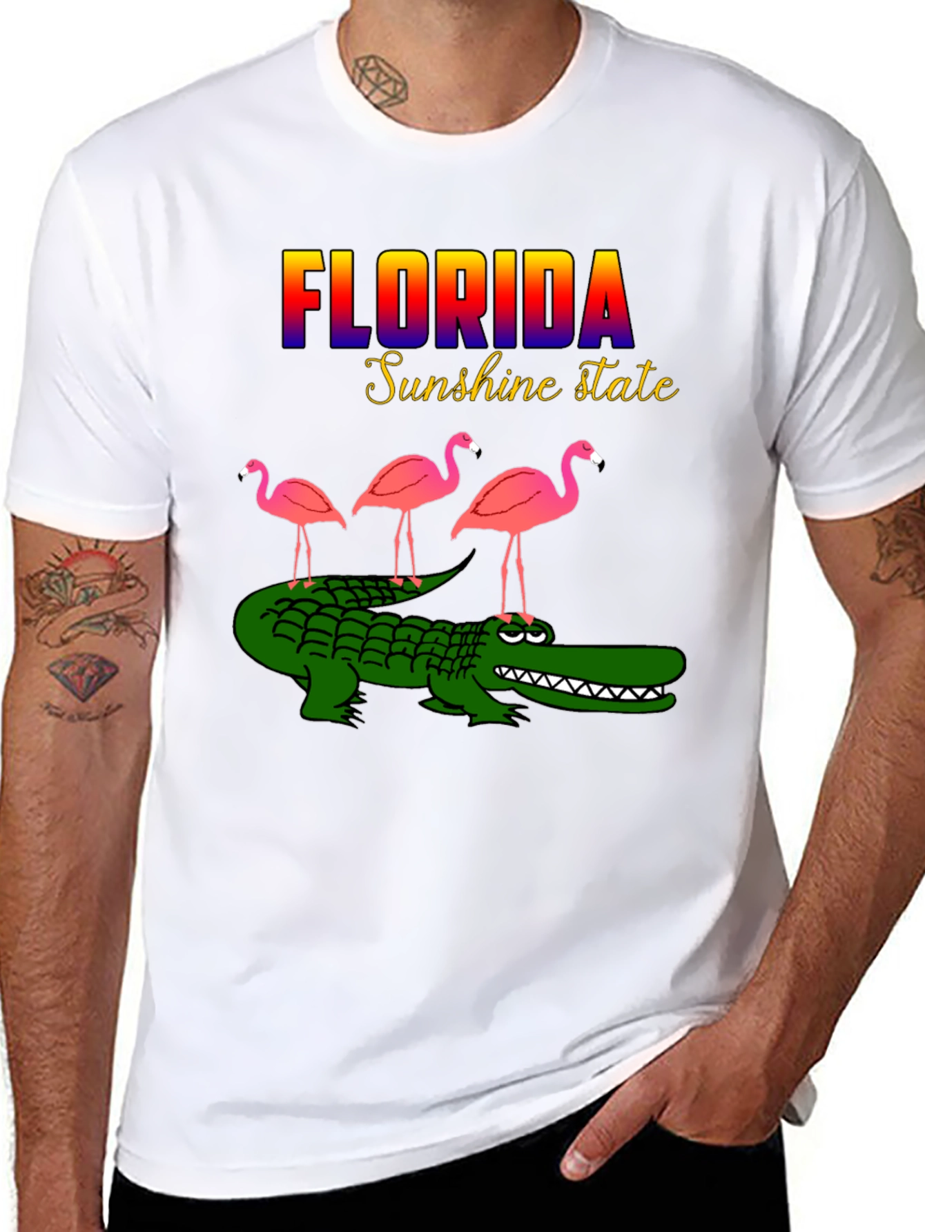 Florida Alligator & Flamingo Graphic T-Shirt