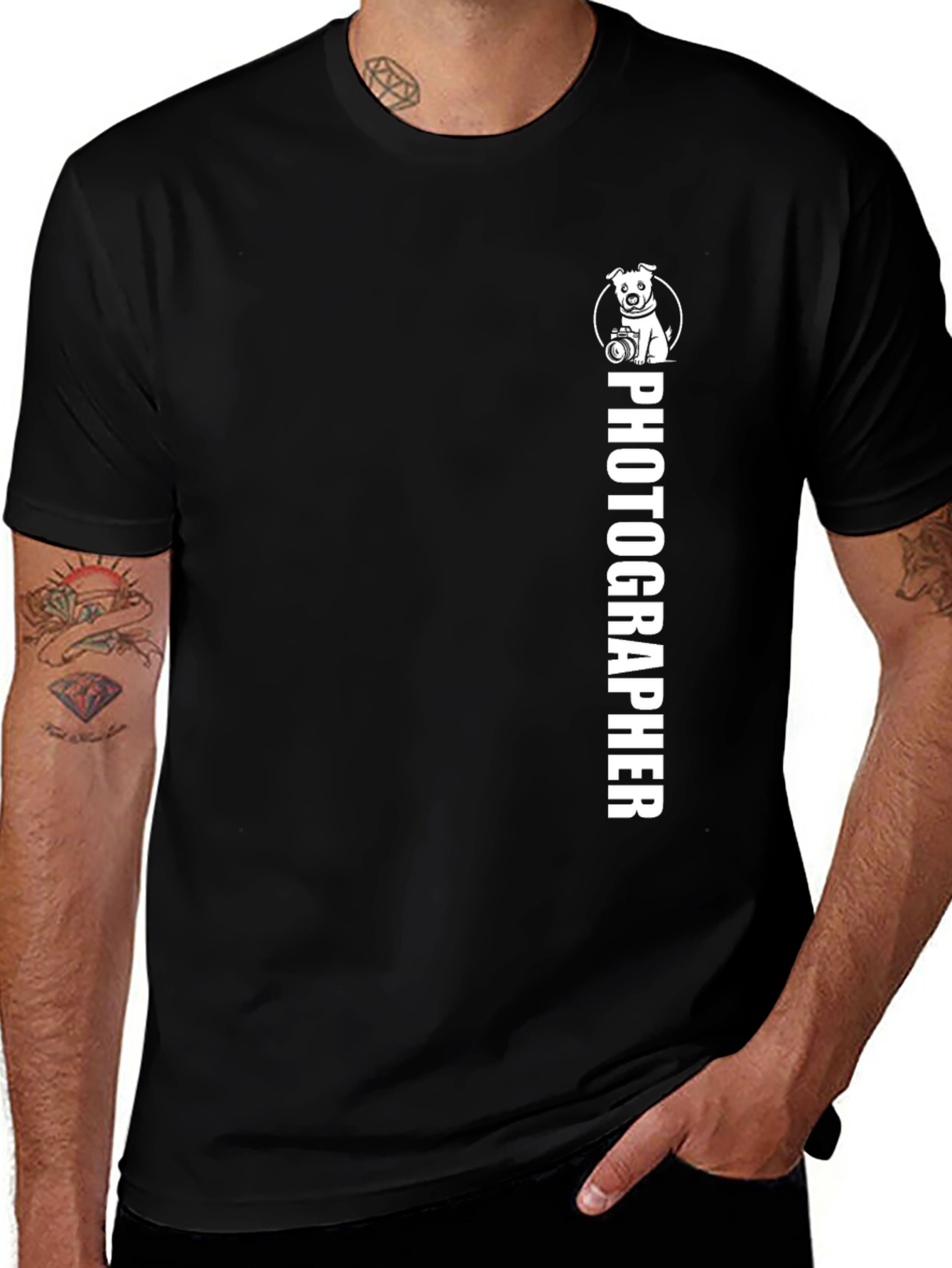 Photographer Dog Graphic Black T-Shirt