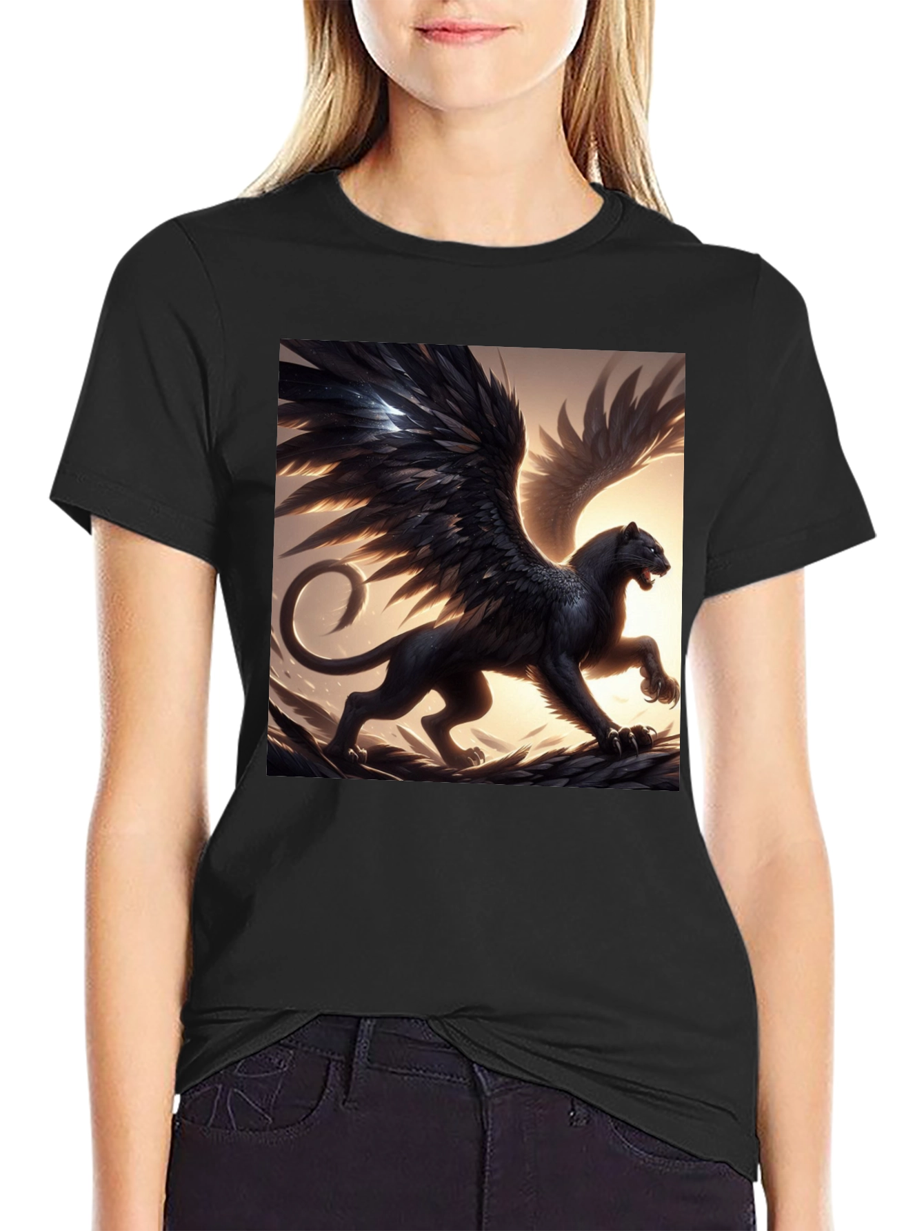 Winged Panther Graphic Tee - Black Cotton Comfort