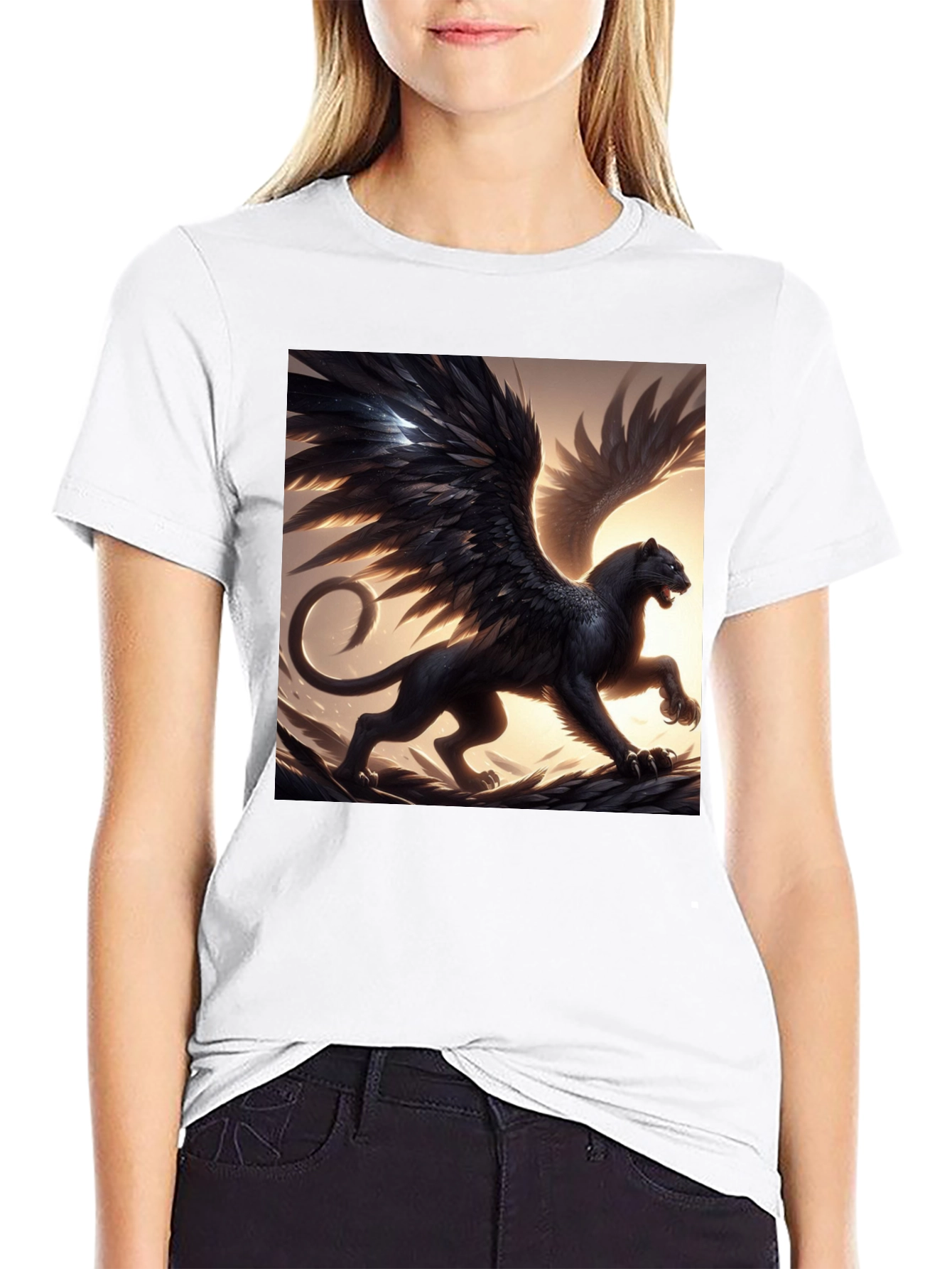 Winged Panther Graphic Tee - Black Cotton Comfort