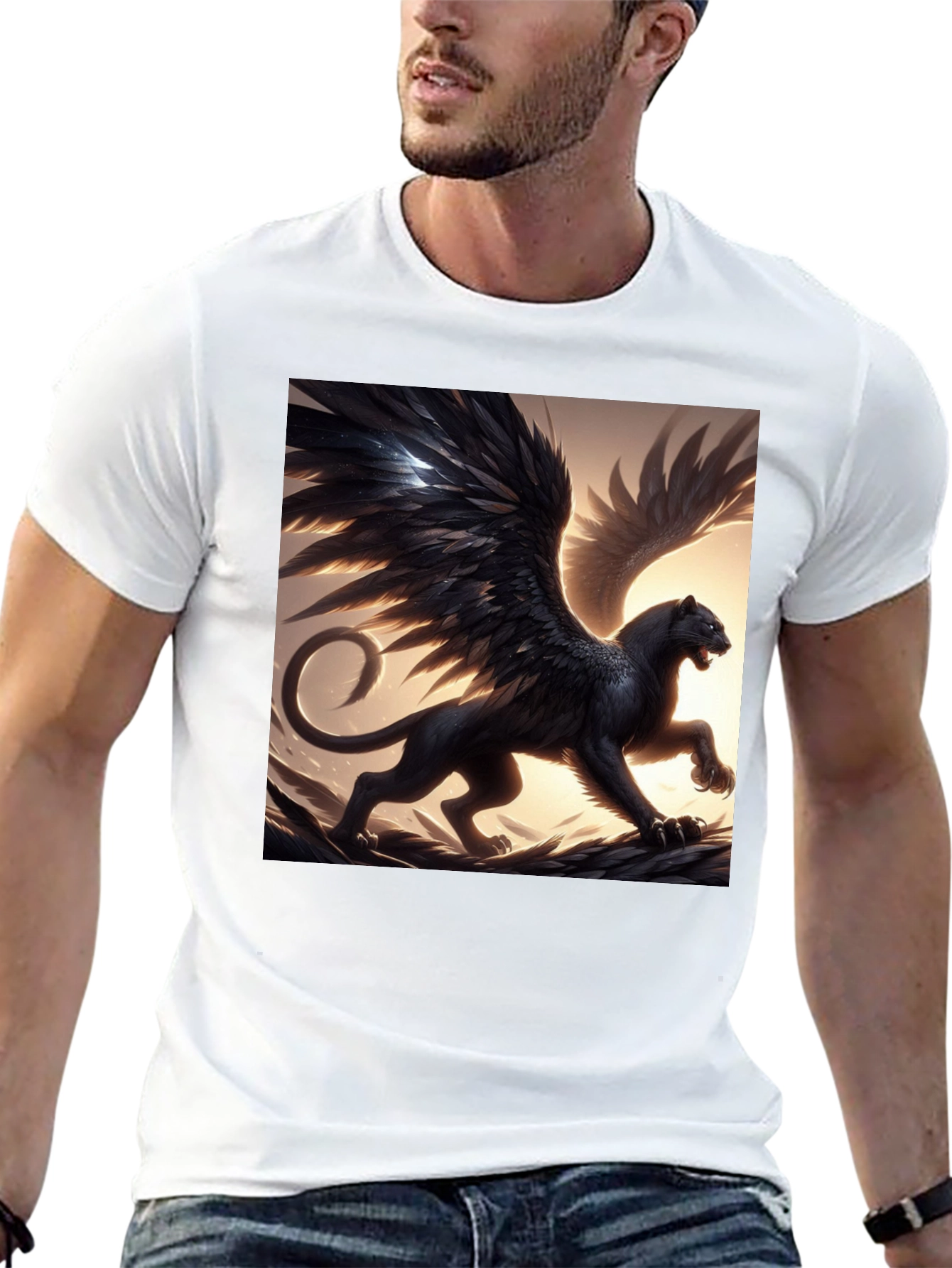 Winged Panther Graphic Tee - Black Cotton Comfort