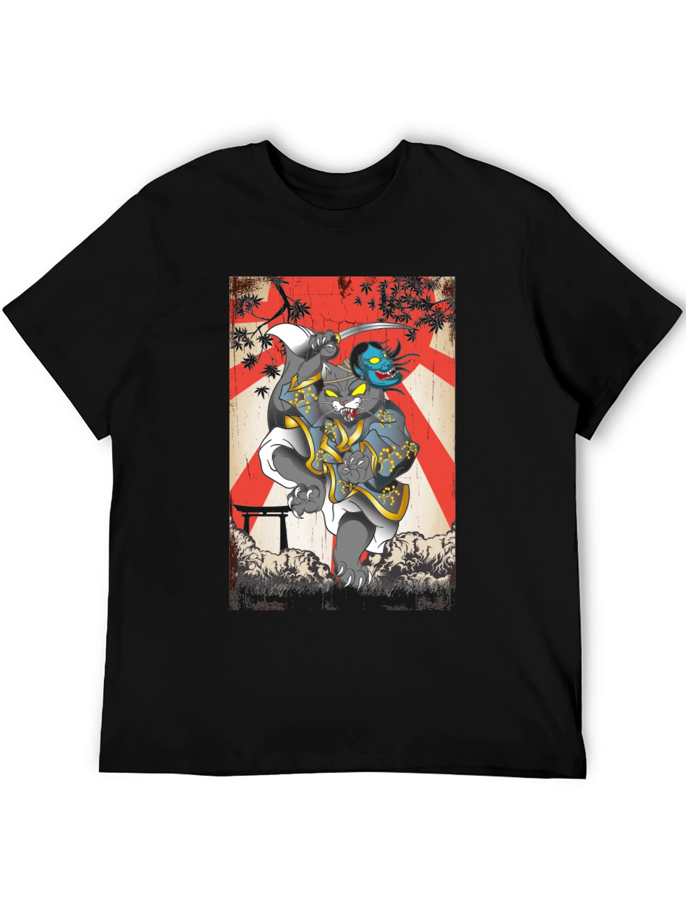 Samurai Cat Graphic Tee - Japanese Art T-Shirt