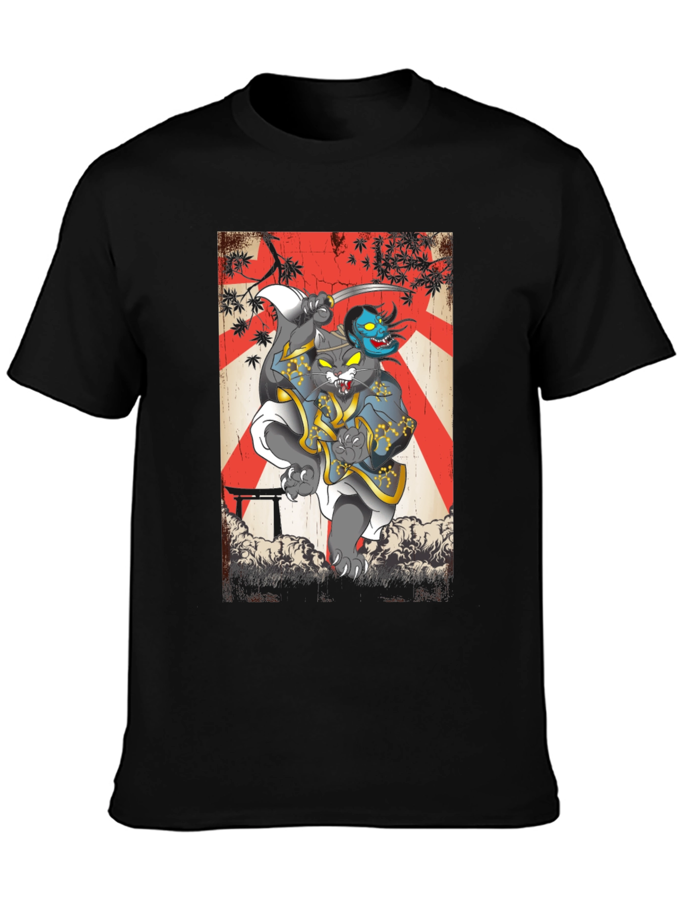 Samurai Cat Graphic Tee - Japanese Art T-Shirt
