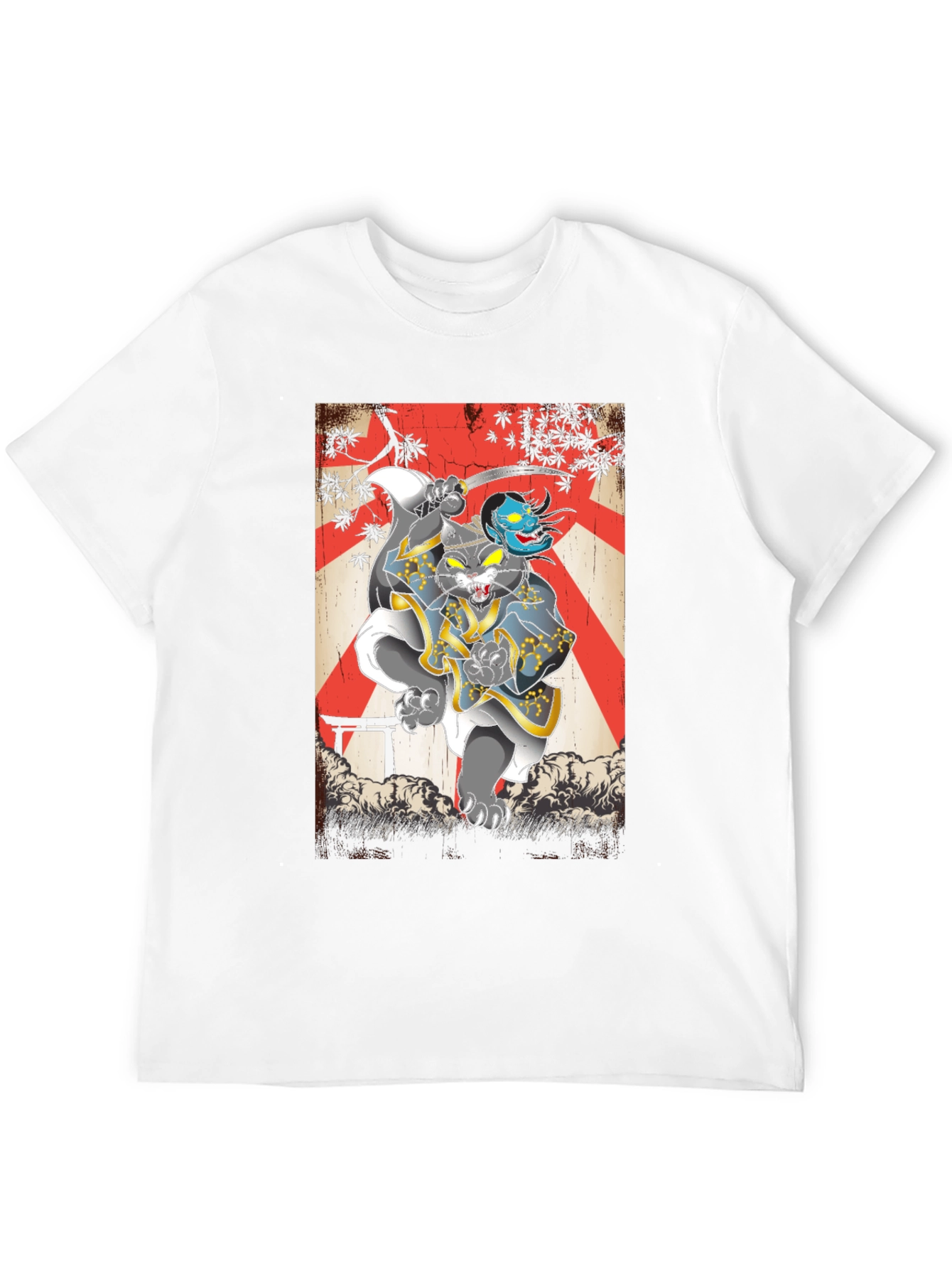 Samurai Cat Graphic Tee - Japanese Art T-Shirt