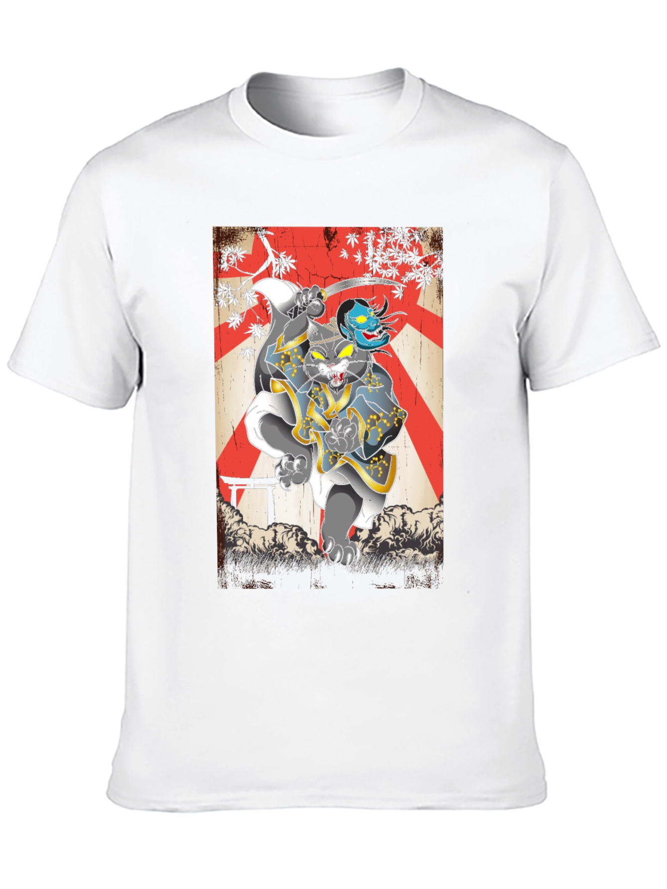 Samurai Cat Graphic Tee - Japanese Art T-Shirt