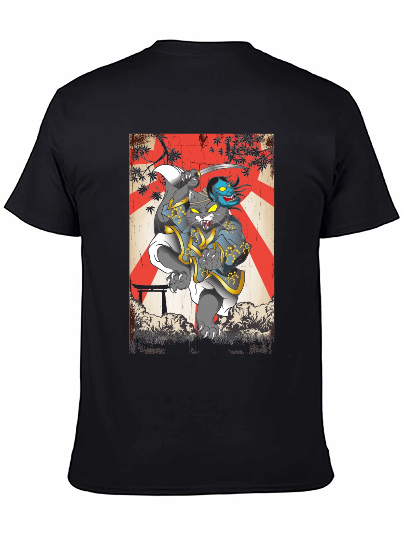 Samurai Cat Graphic Tee - Japanese Art T-Shirt