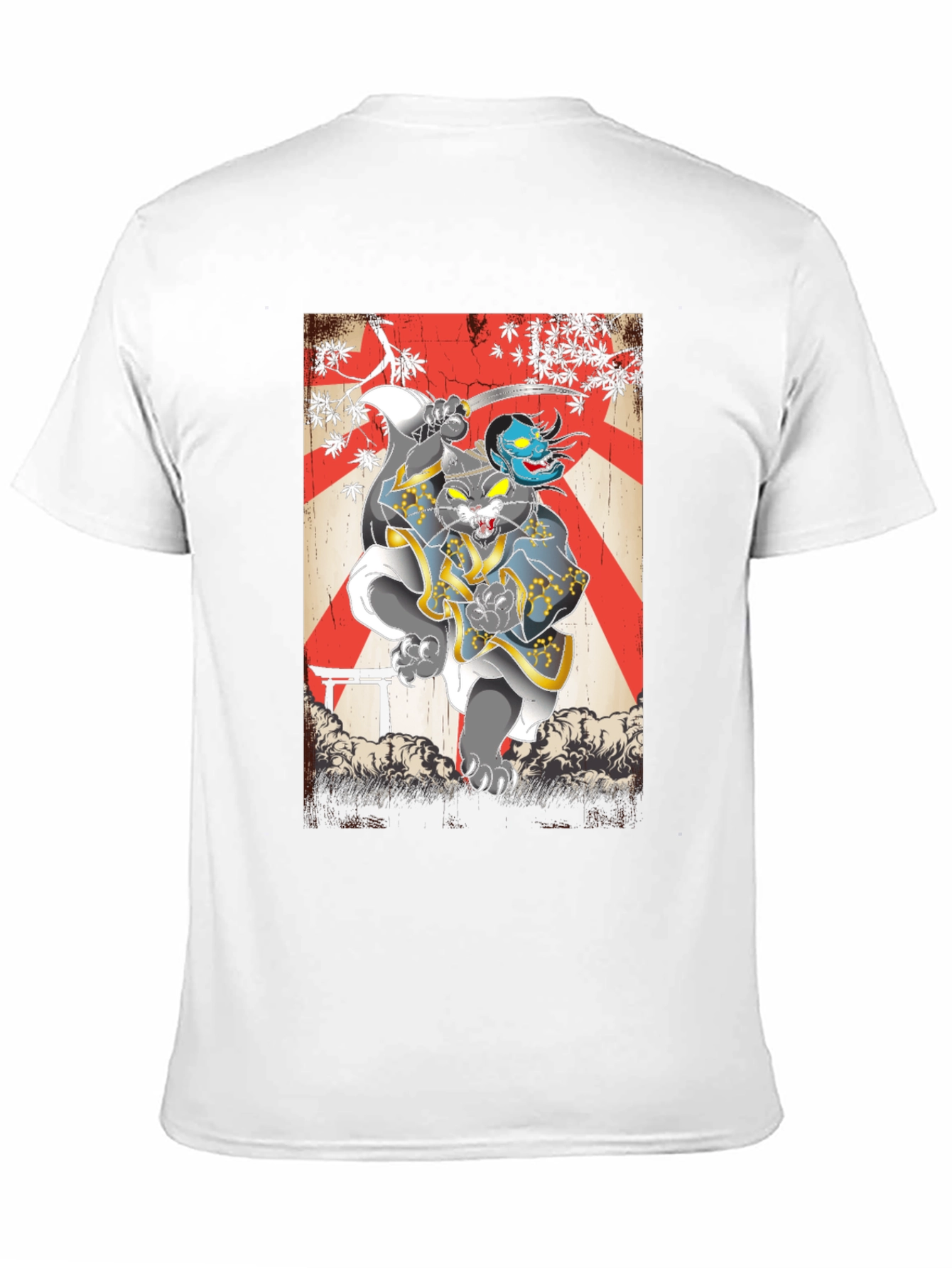 Samurai Cat Graphic Tee - Japanese Art T-Shirt