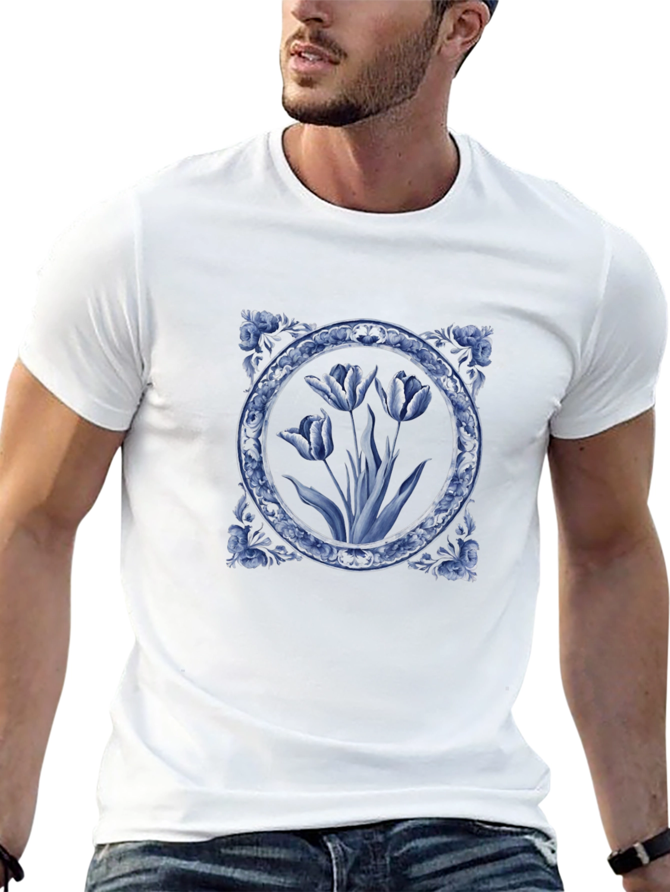 Blue Delft Floral Print T-Shirt