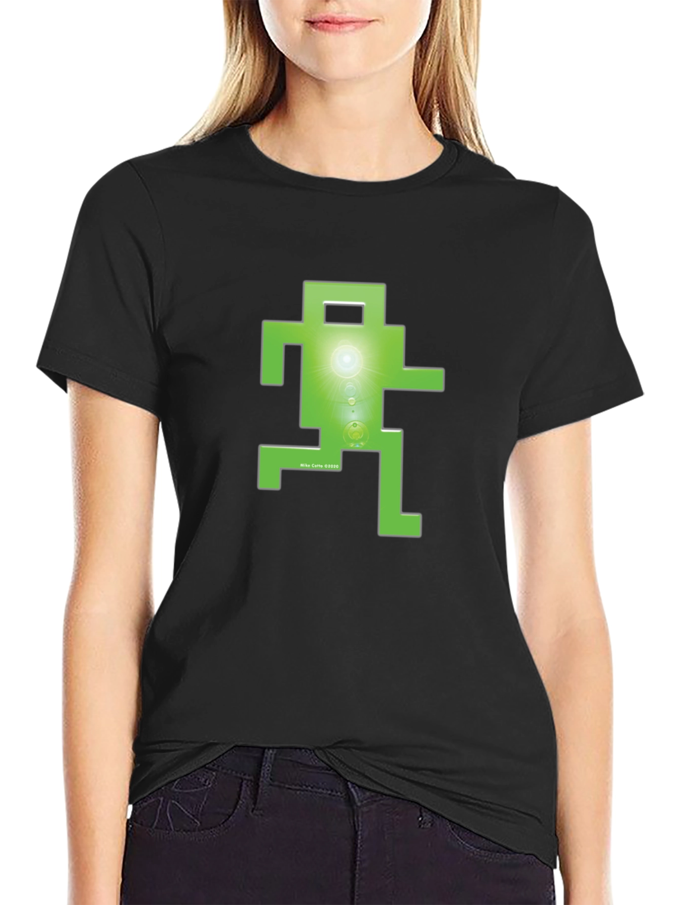 Retro Green Pixel Figure T-Shirt - Classic Gaming Style