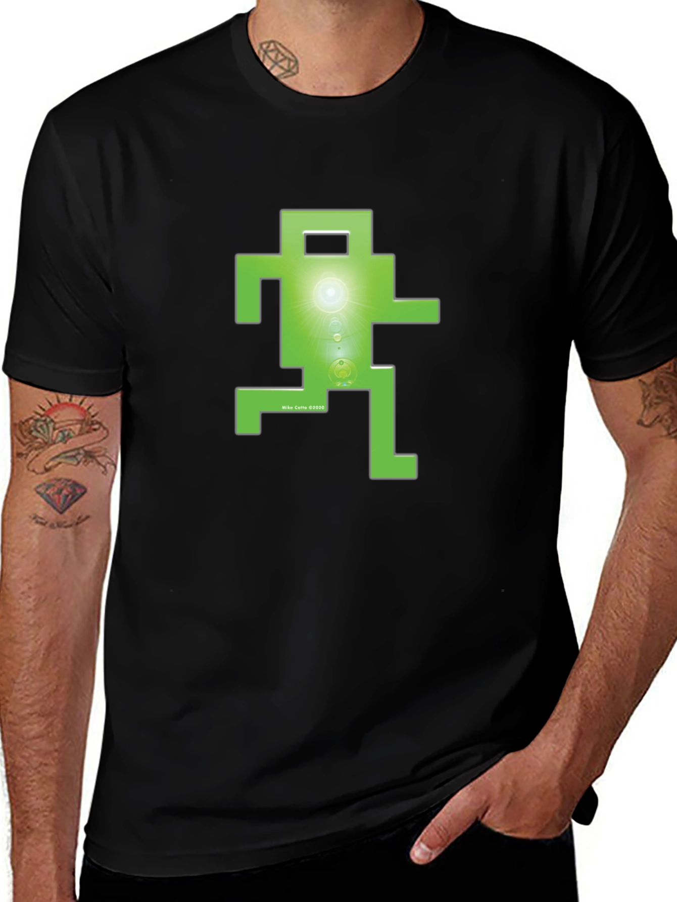 Retro Green Pixel Figure T-Shirt - Classic Gaming Style