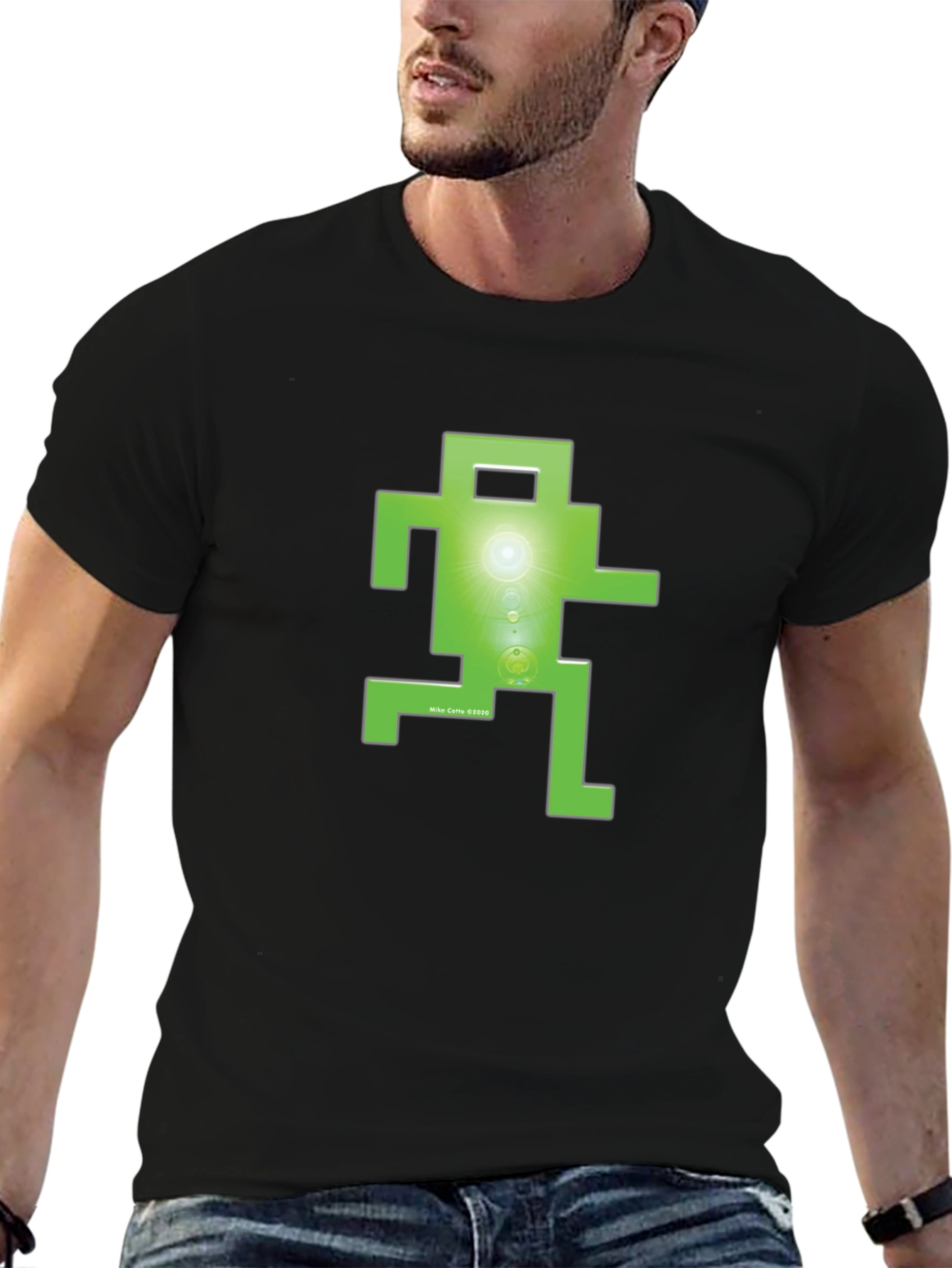 Retro Green Pixel Figure T-Shirt - Classic Gaming Style