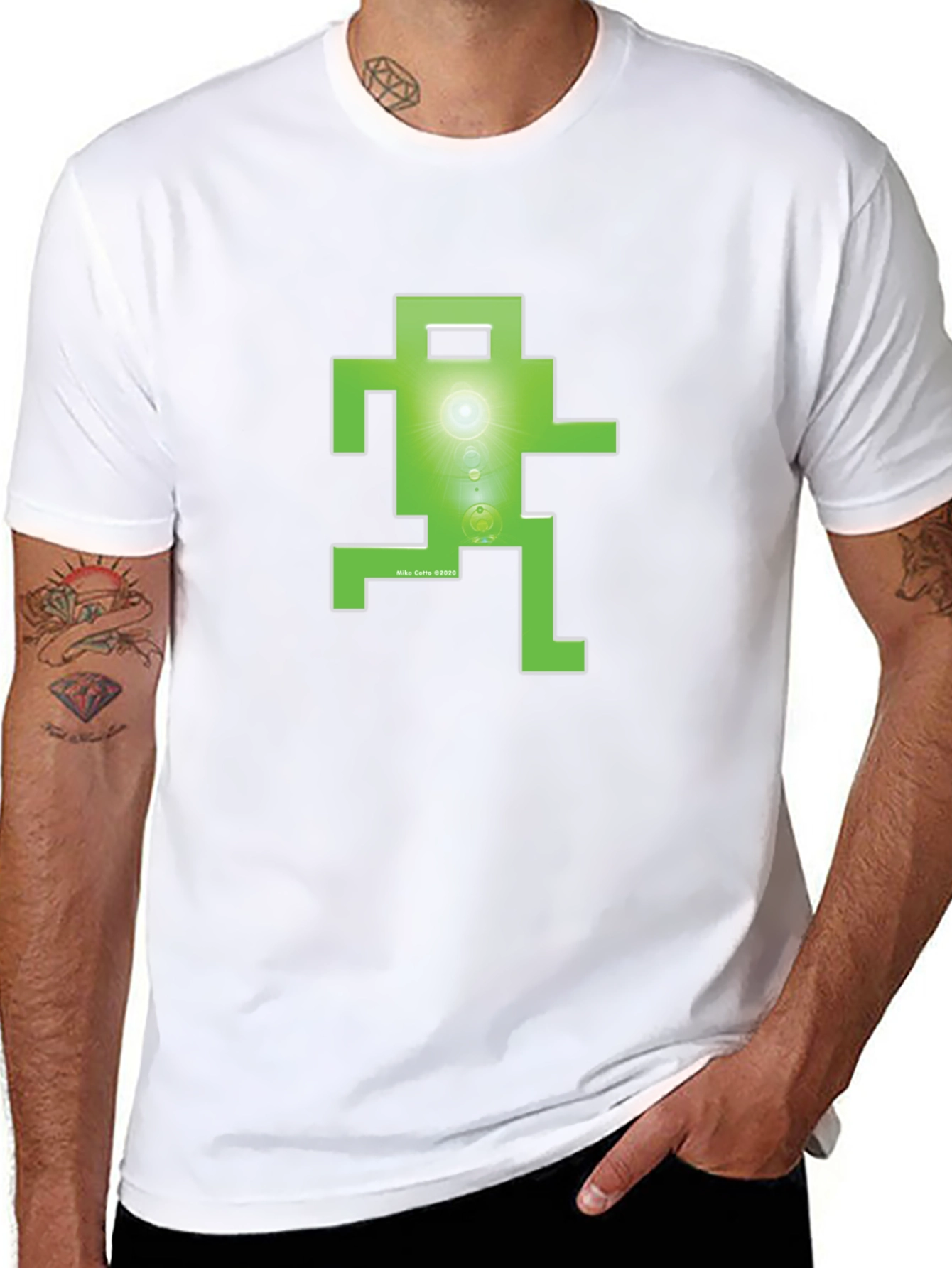 Retro Green Pixel Figure T-Shirt - Classic Gaming Style