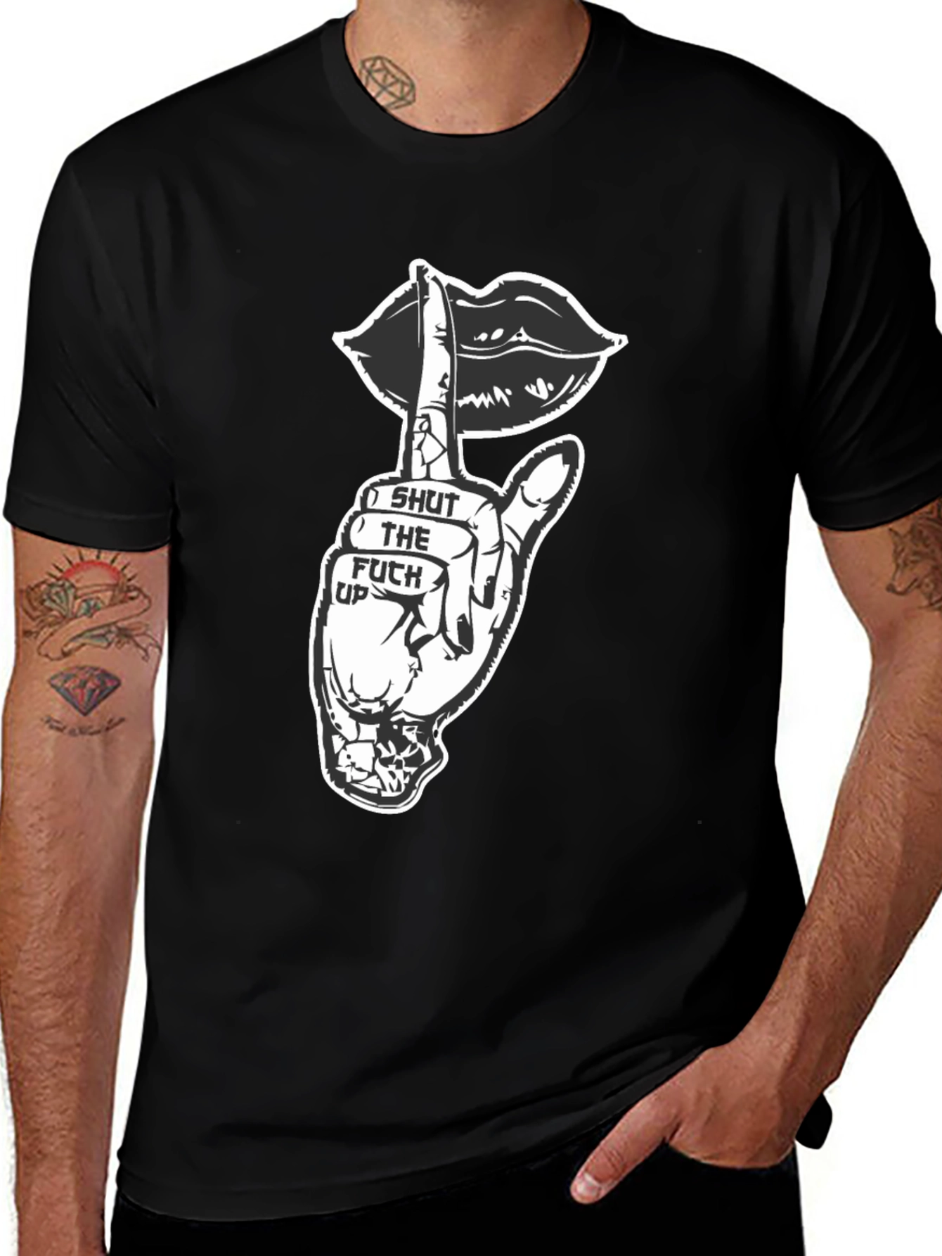Shut Up Graphic Tee - Black Crew Neck T-Shirt