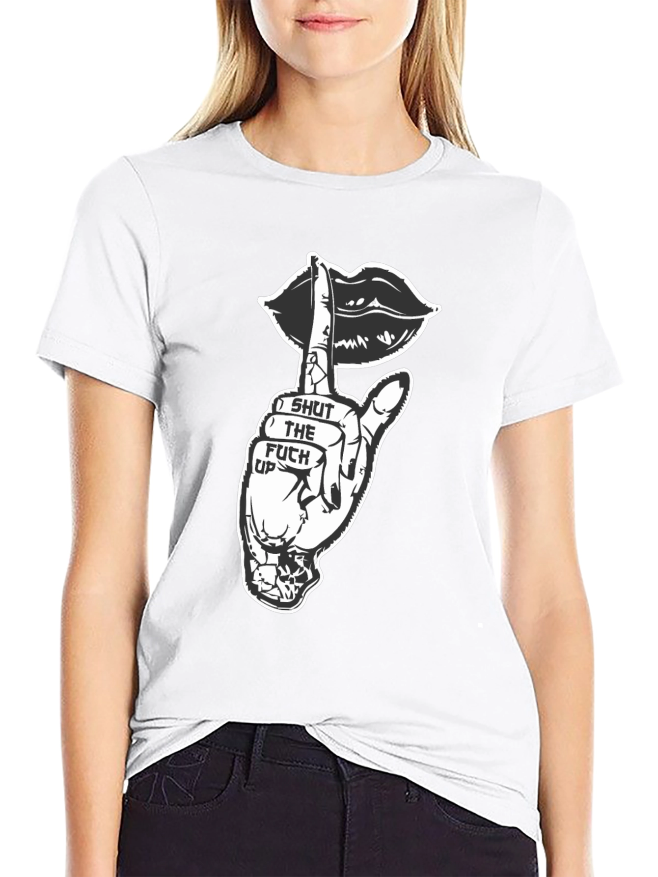 Shut Up Graphic Tee - Black Crew Neck T-Shirt