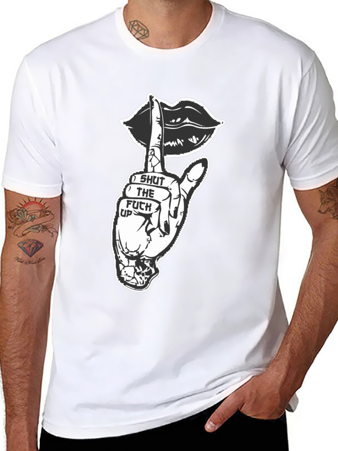 Shut Up Graphic Tee - Black Crew Neck T-Shirt