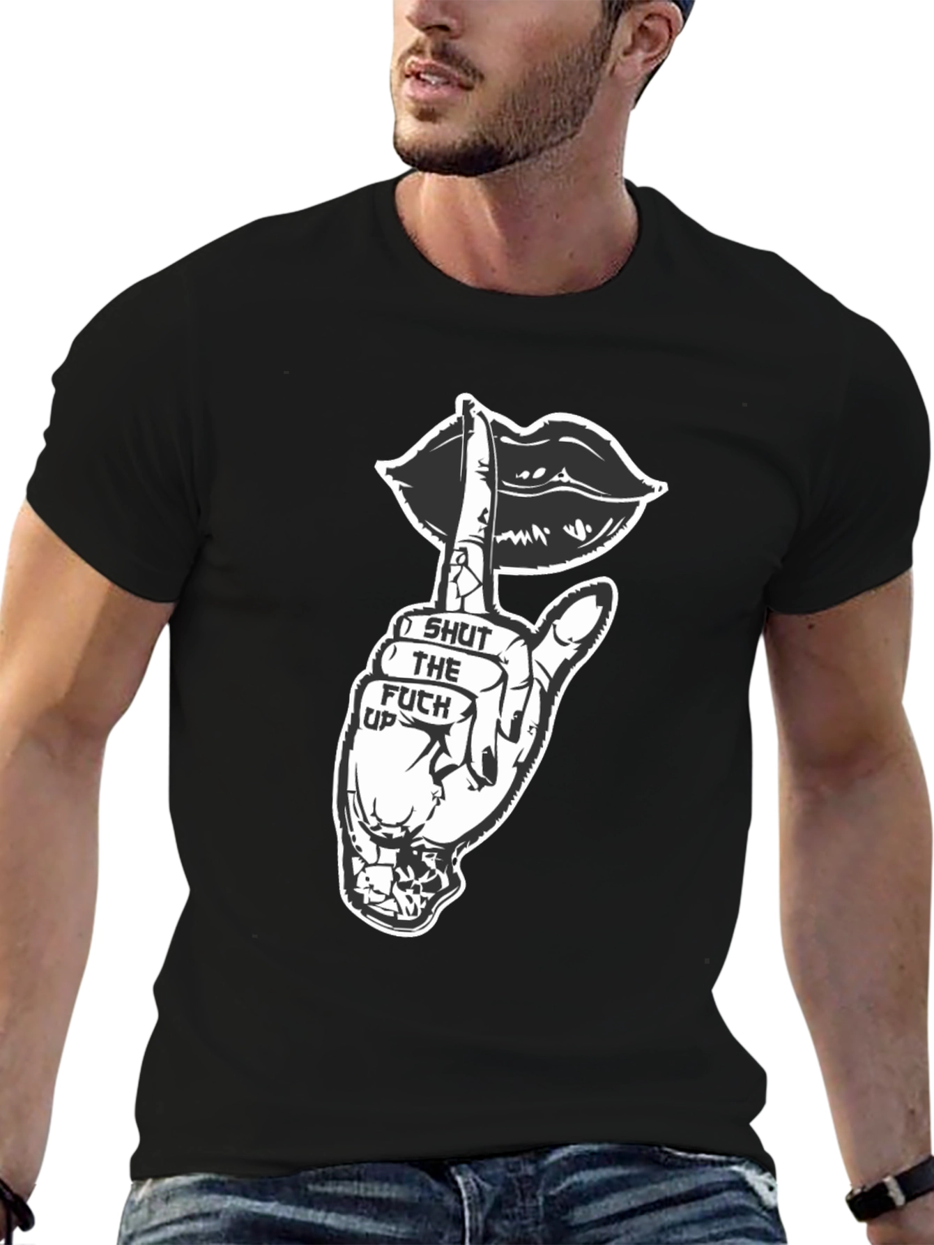 Shut Up Graphic Tee - Black Crew Neck T-Shirt