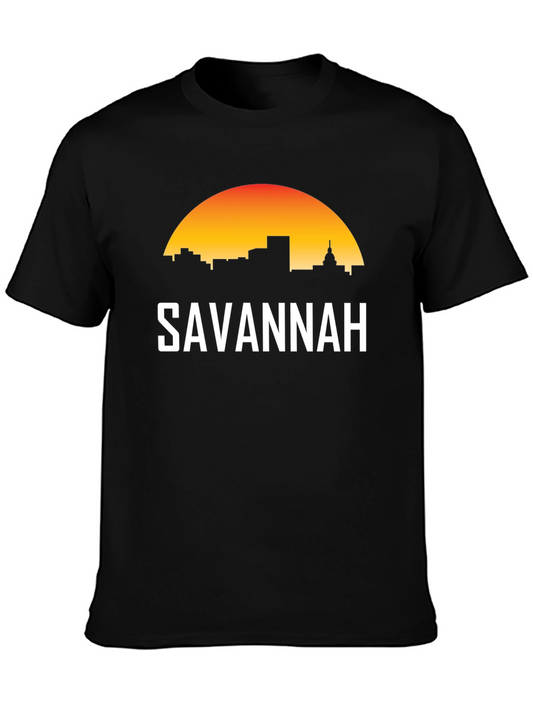 Savannah Skyline Graphic Tee - Black Cotton T-Shirt