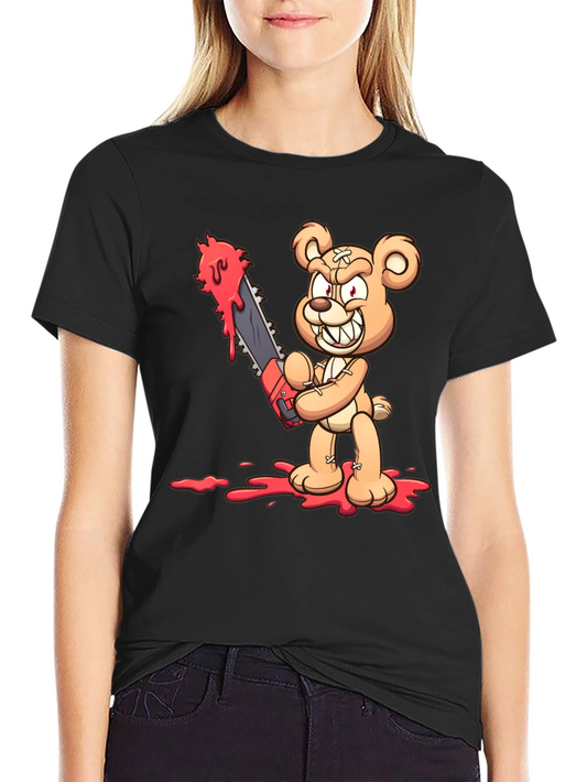 Horror Teddy Bear Chainsaw Black T-Shirt