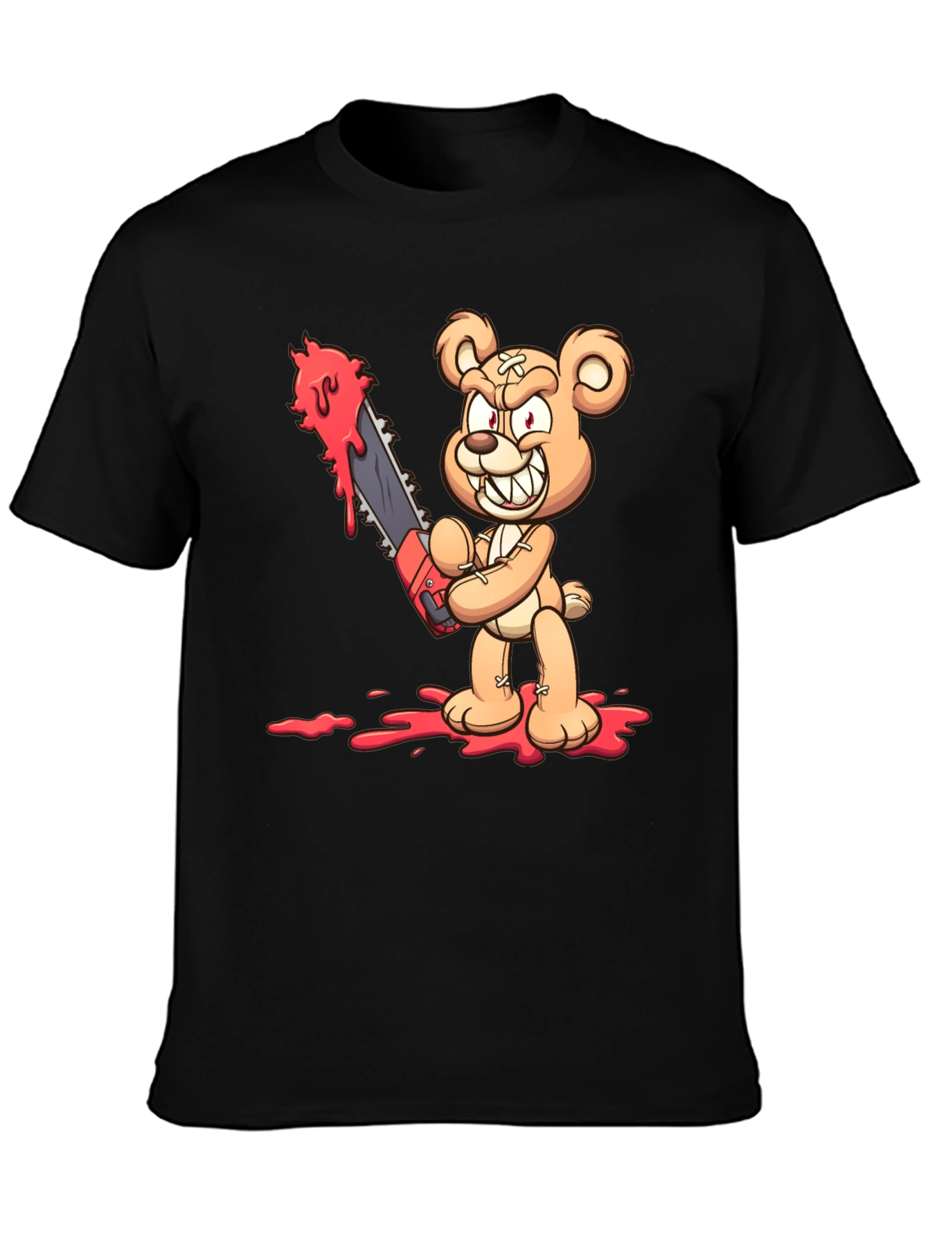 Horror Teddy Bear Chainsaw Black T-Shirt