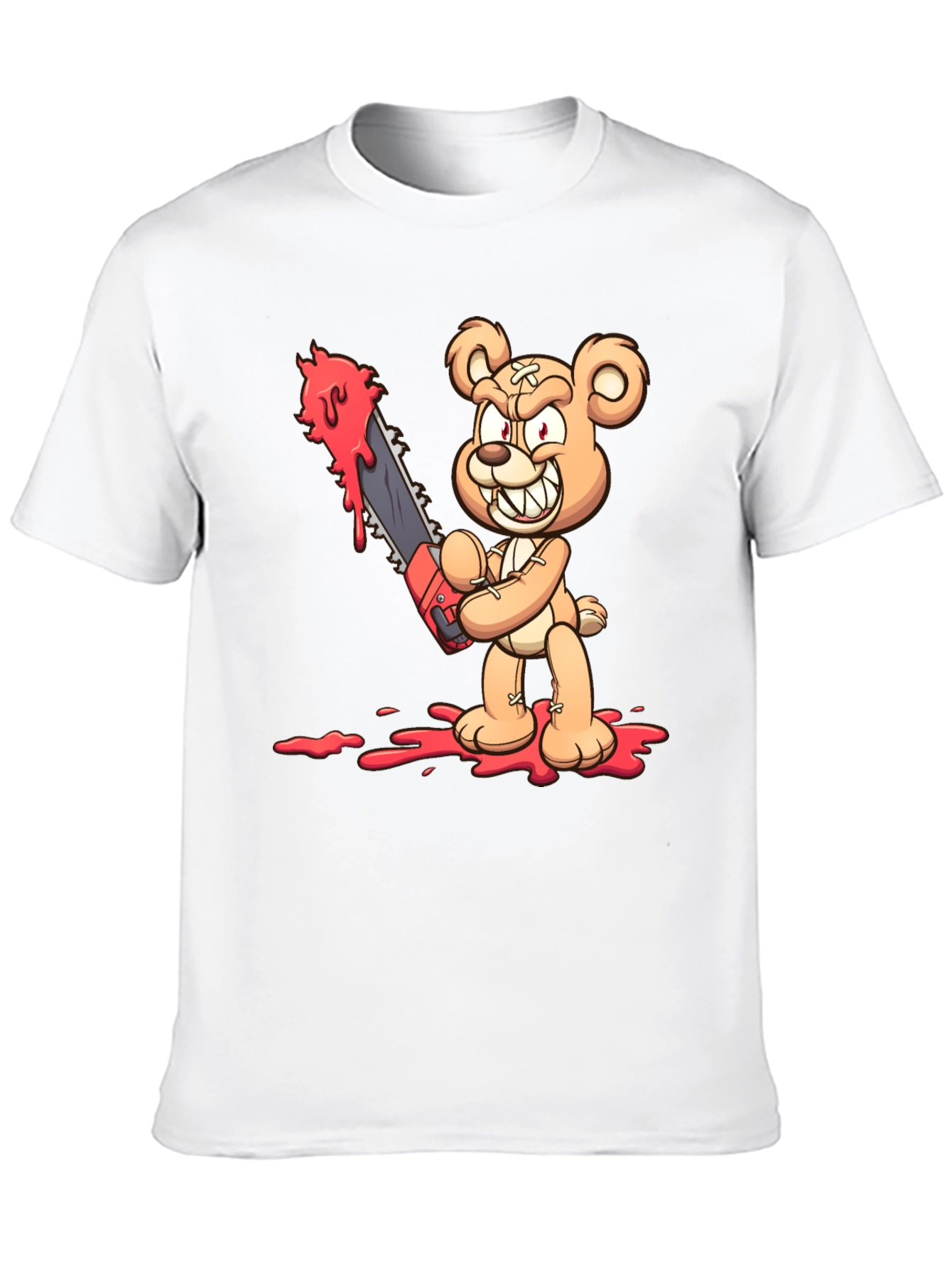 Horror Teddy Bear Chainsaw Black T-Shirt