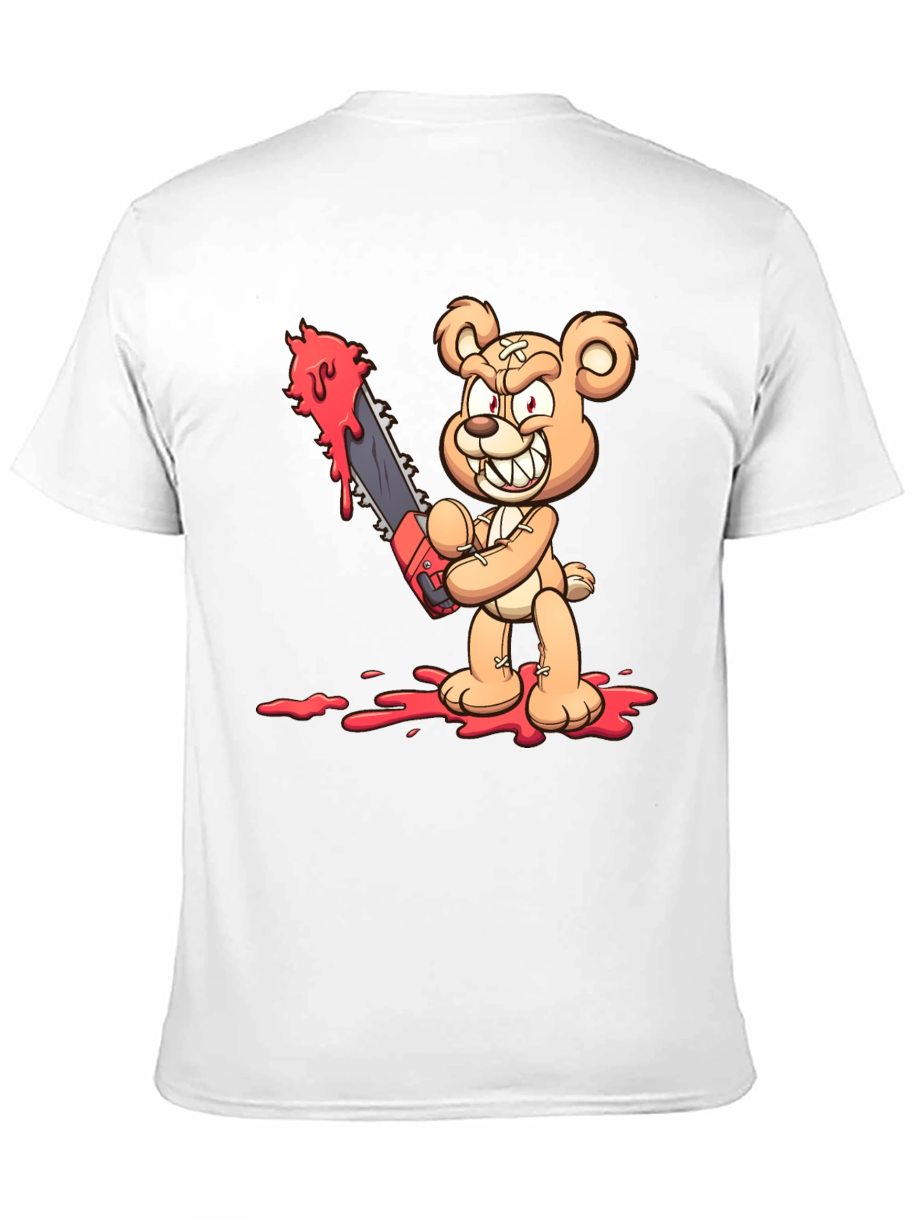 Horror Teddy Bear Chainsaw Black T-Shirt