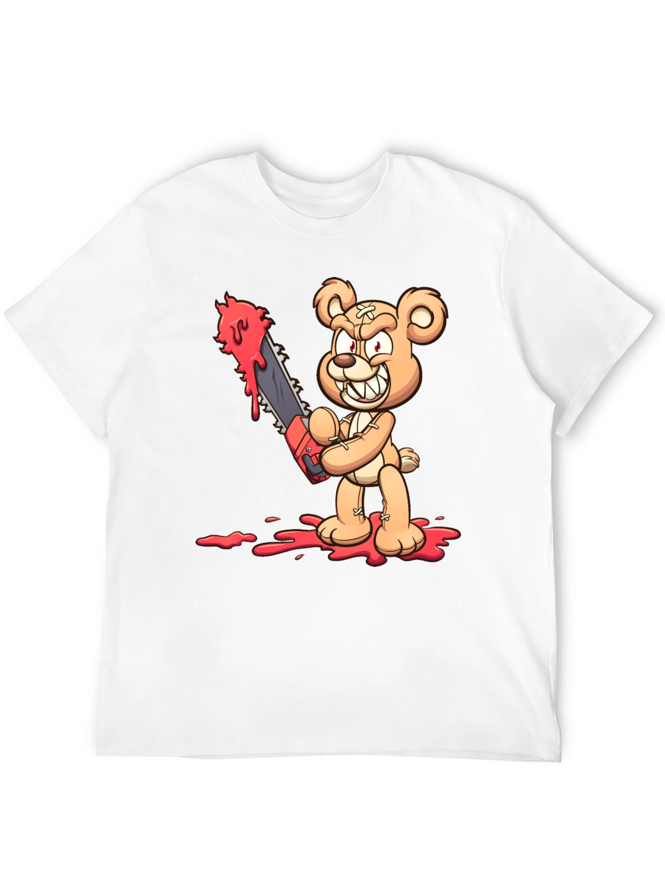 Horror Teddy Bear Chainsaw Black T-Shirt