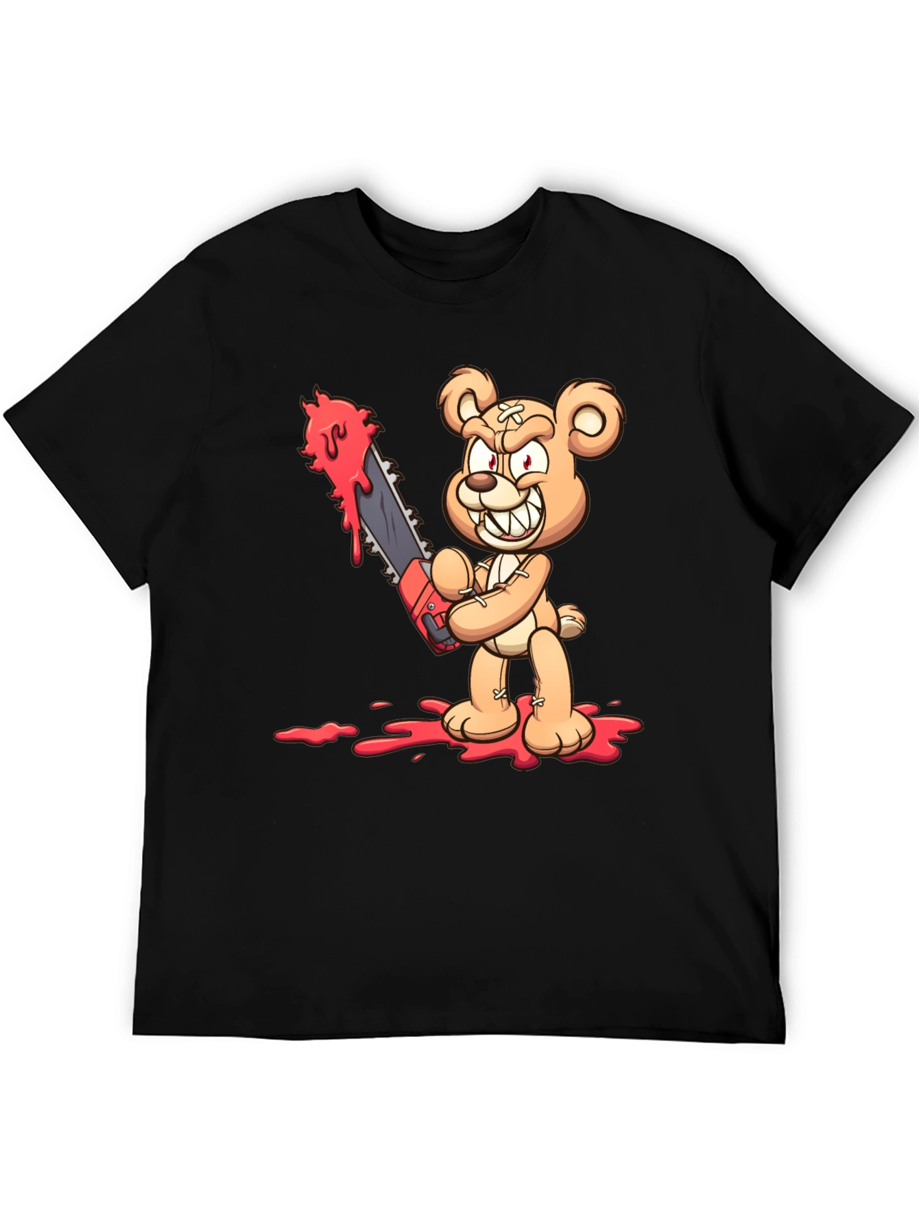 Horror Teddy Bear Chainsaw Black T-Shirt