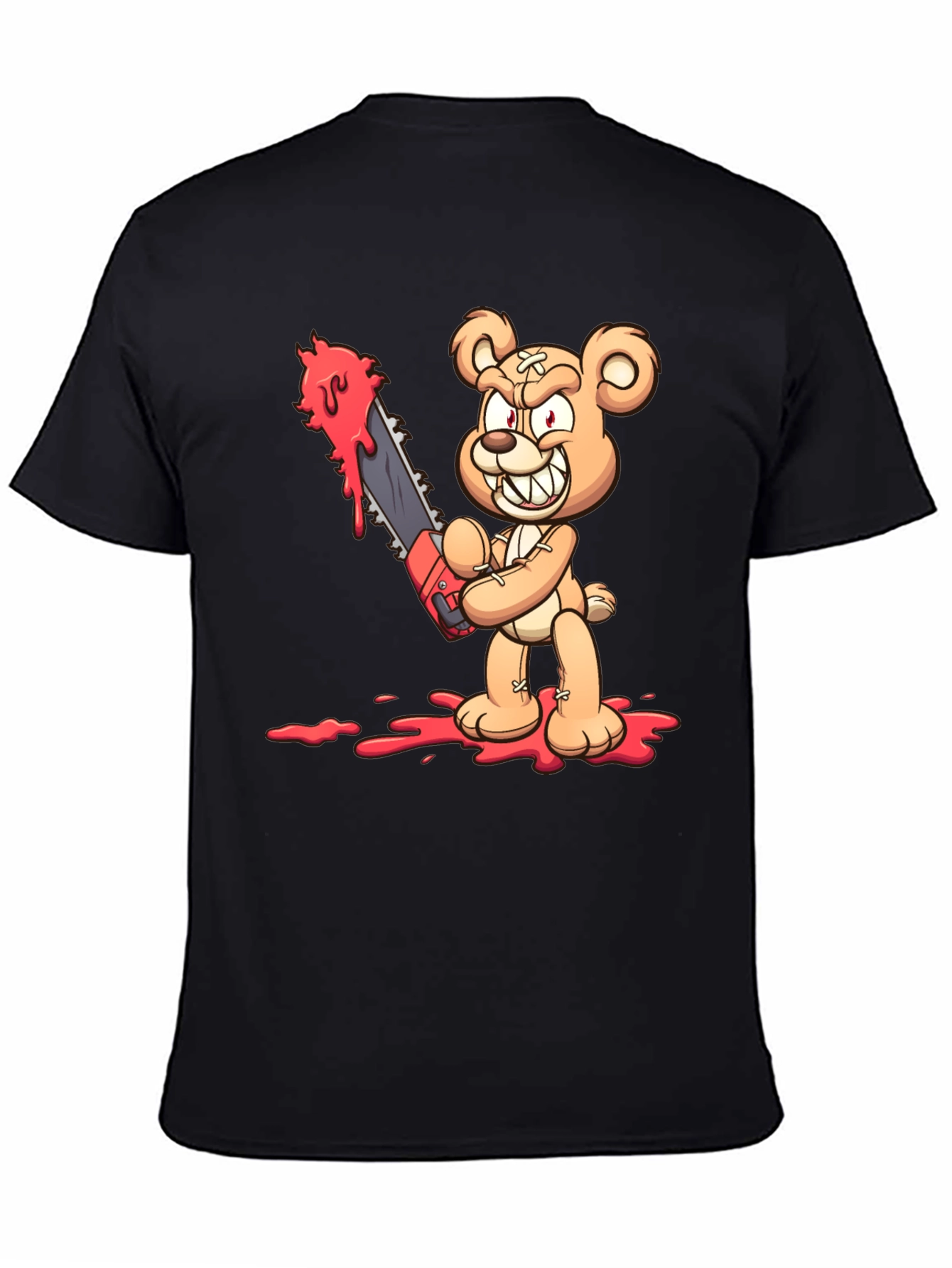 Horror Teddy Bear Chainsaw Black T-Shirt
