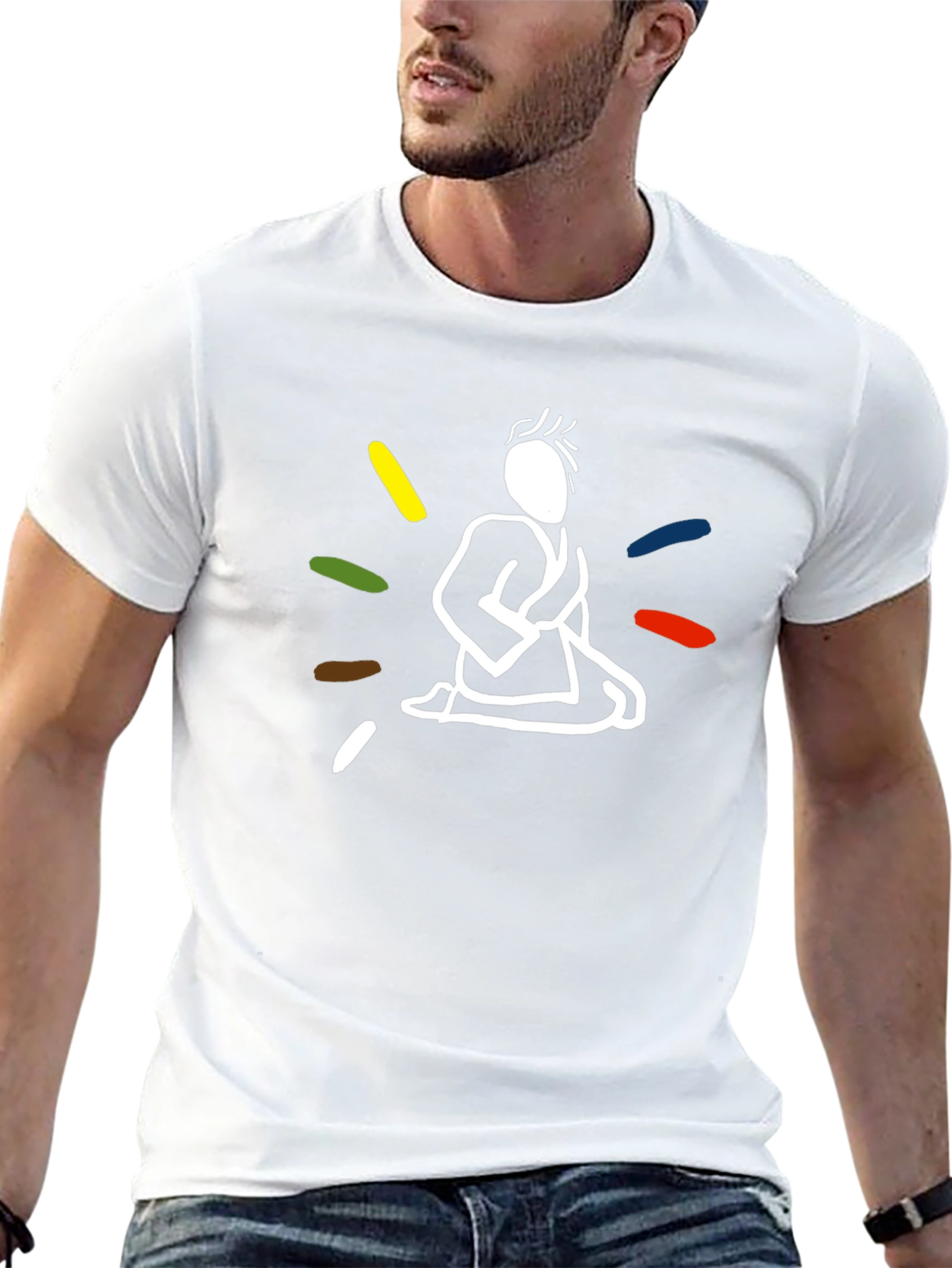 Black T-Shirt with Meditating Figure Design