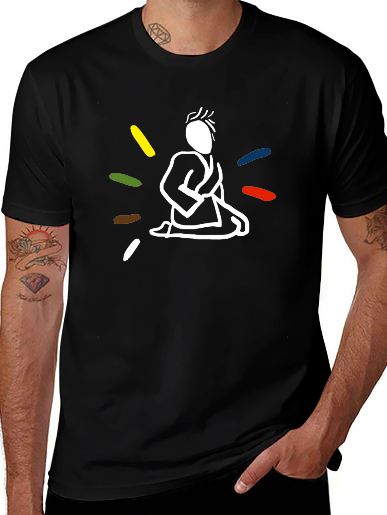 Black T-Shirt with Meditating Figure Design