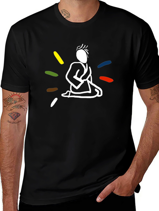 Black T-Shirt with Meditating Figure Design