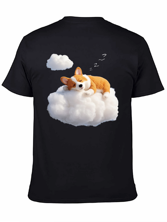 Dreamy Corgi Cloud Nap Black T-Shirt